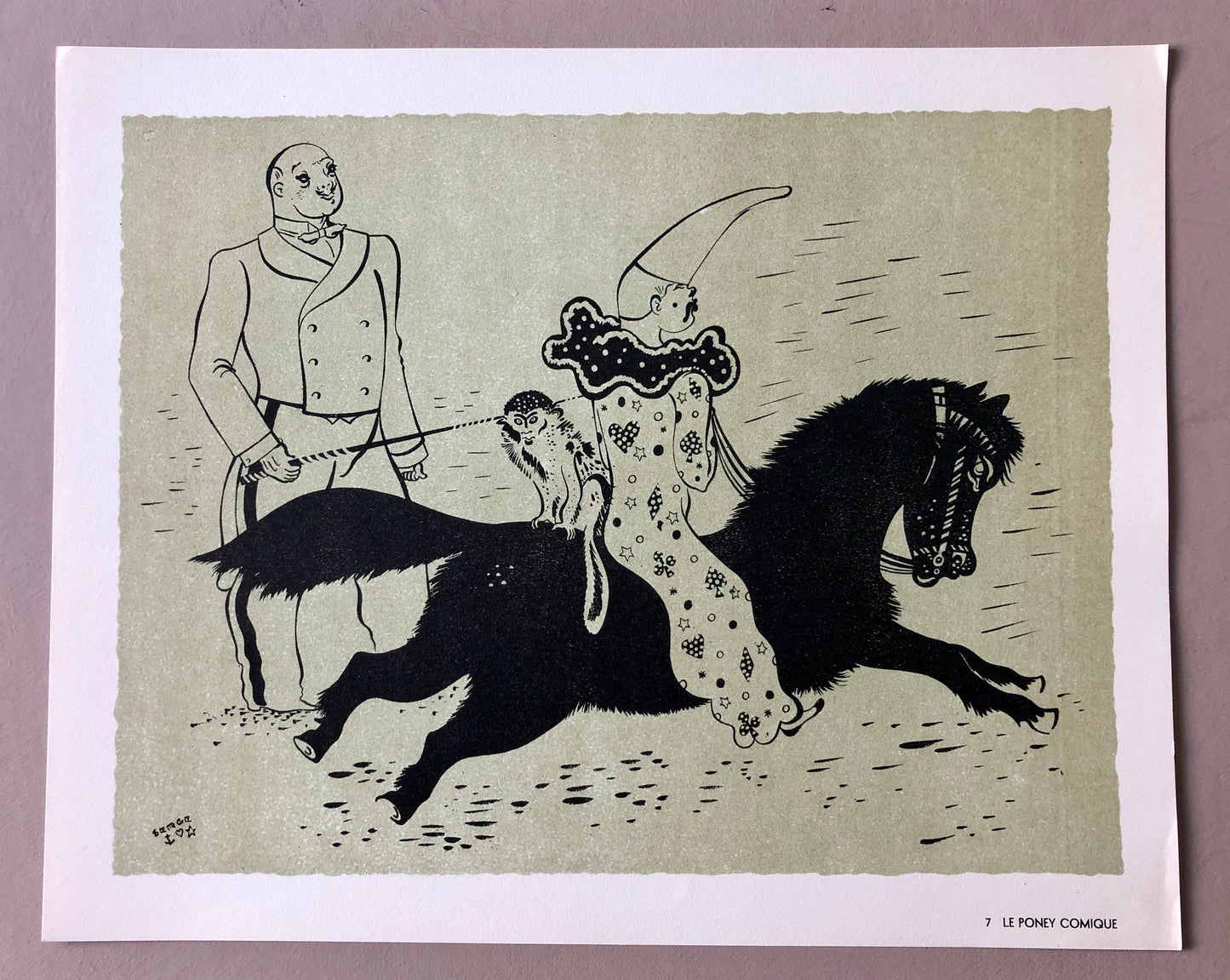 Le Poney Comique. A Lithograph From The Parorama Du Cirque by Serge. One of only 1000 produced in 1944. Size: 23.8 x 29.7 cms.