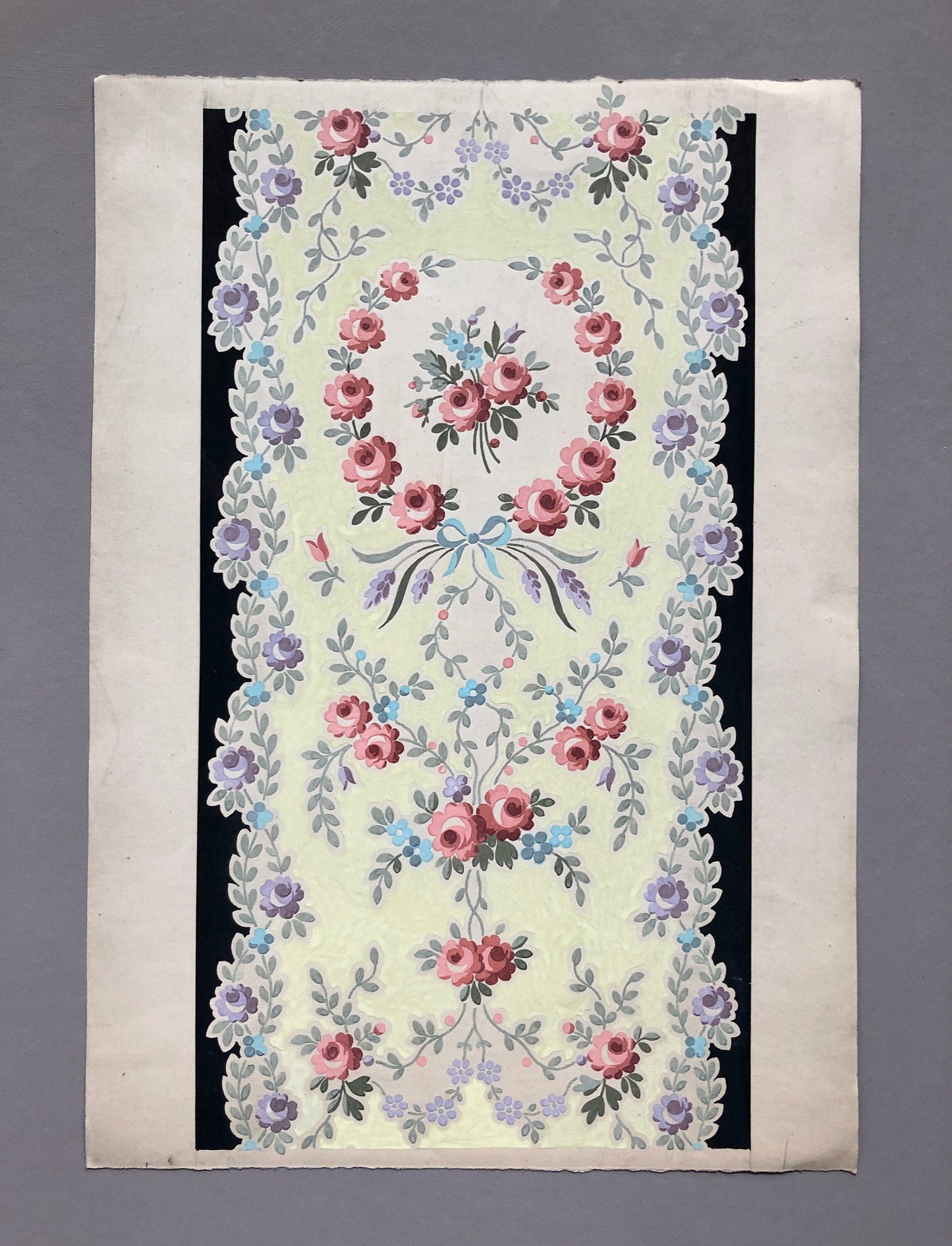 An Original Textile Design From Lyon, France. Hand Drawn and Painted. Late 19th Century. Size: 35.5 x 25 cms.