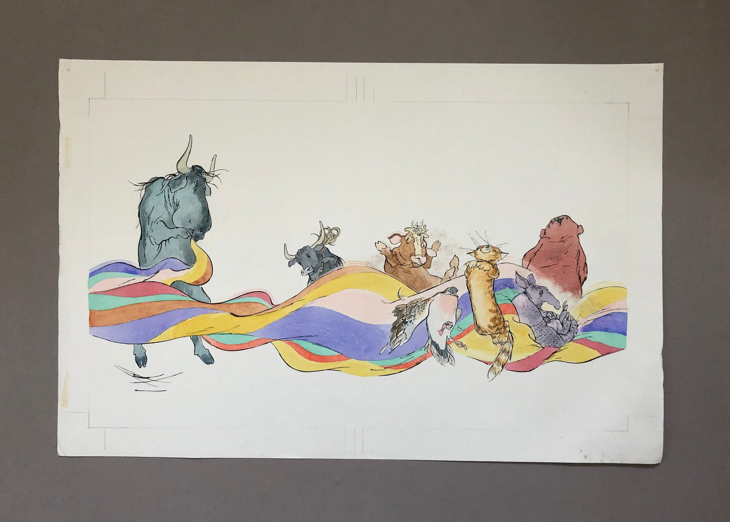 An Original Artwork by Barbra Firth from The Grumpalump. A Book Written by Sarah Hayes in 1992. Watercolour. Size: 40.7 x 61.5 cms.