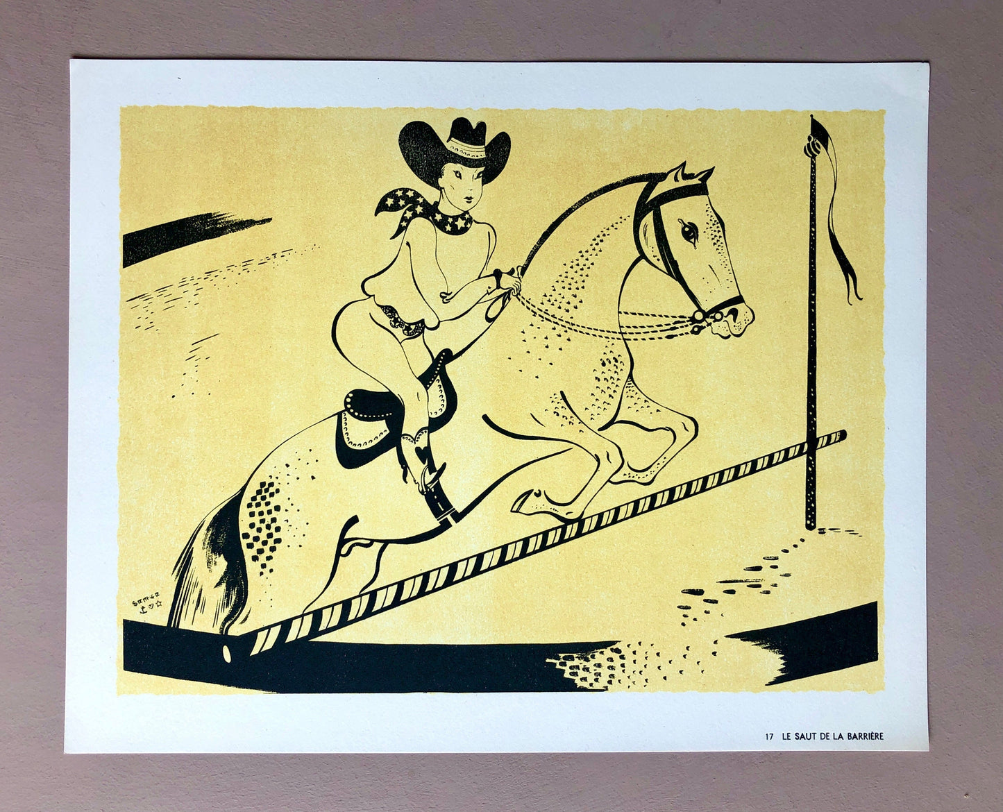 Le Saut de La Barrière. A Lithograph from Panorama Du Cirque by Serge. One of only 1000 produced in 1944. Size: 23.8 x 29.7 cms.