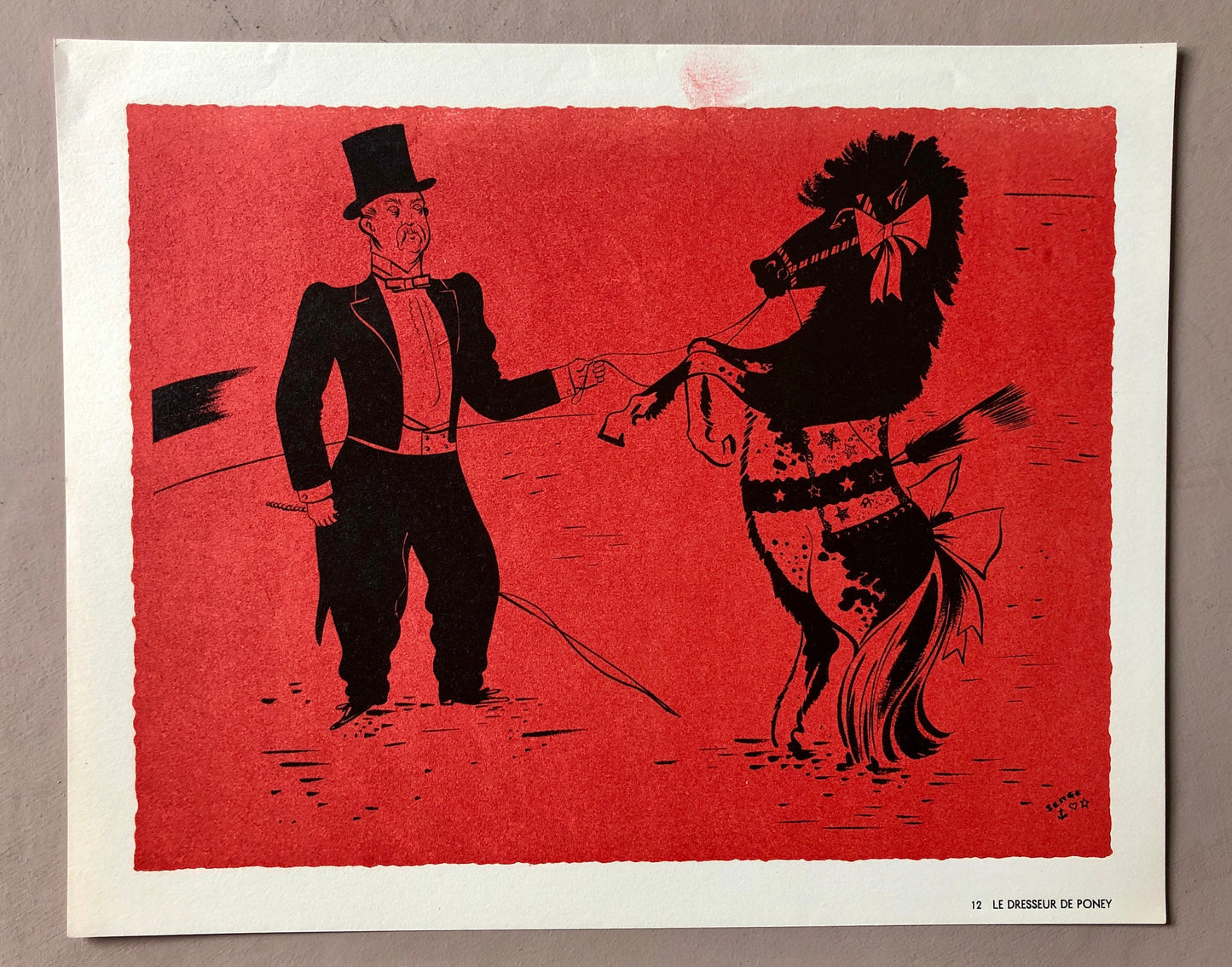 Le Dresseur De Poney. An Original Lithograph. The Parorama Du Cirque by Serge. One of only 1000 produced in 1944. Size: 23.8 x 29.7 cms.