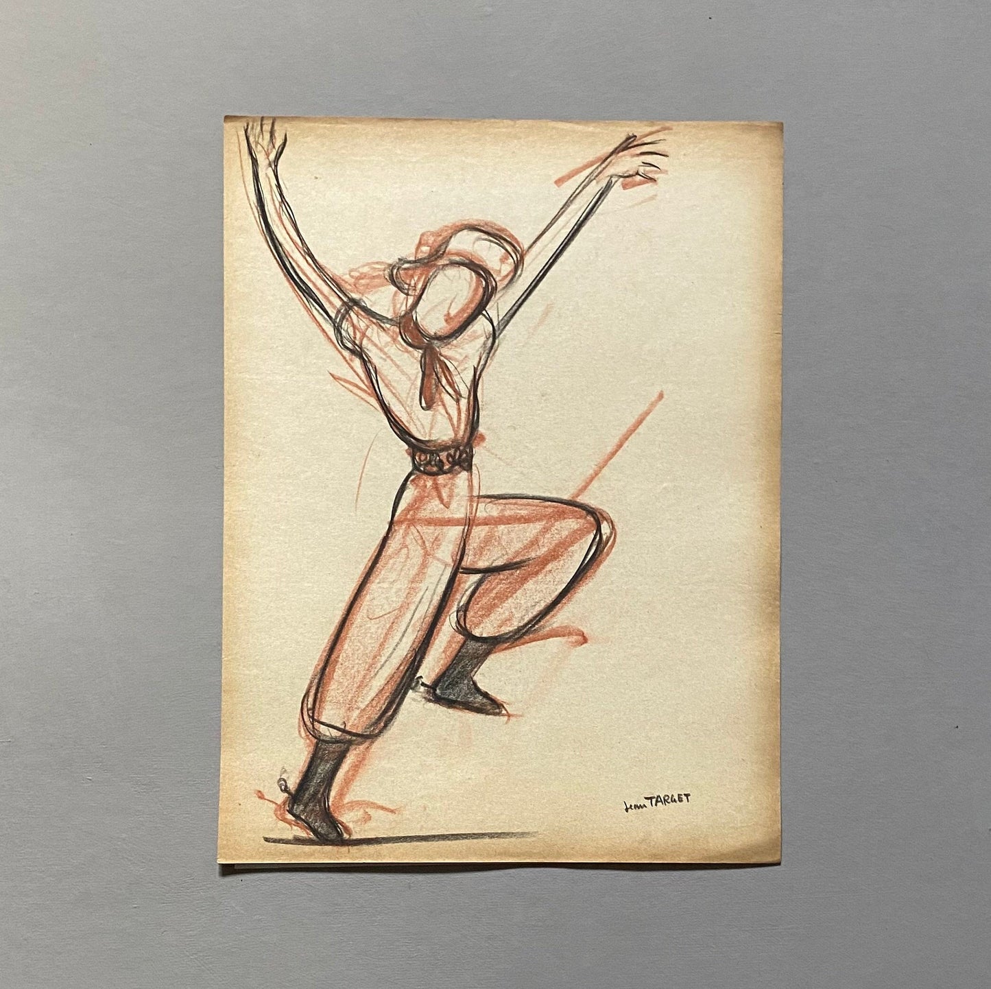 An Original Drawing of a ballet dancer in Le Mort de Platero by Jean Target. 1940’s. Crayon on Paper. 24.5 x 32.5 cms.