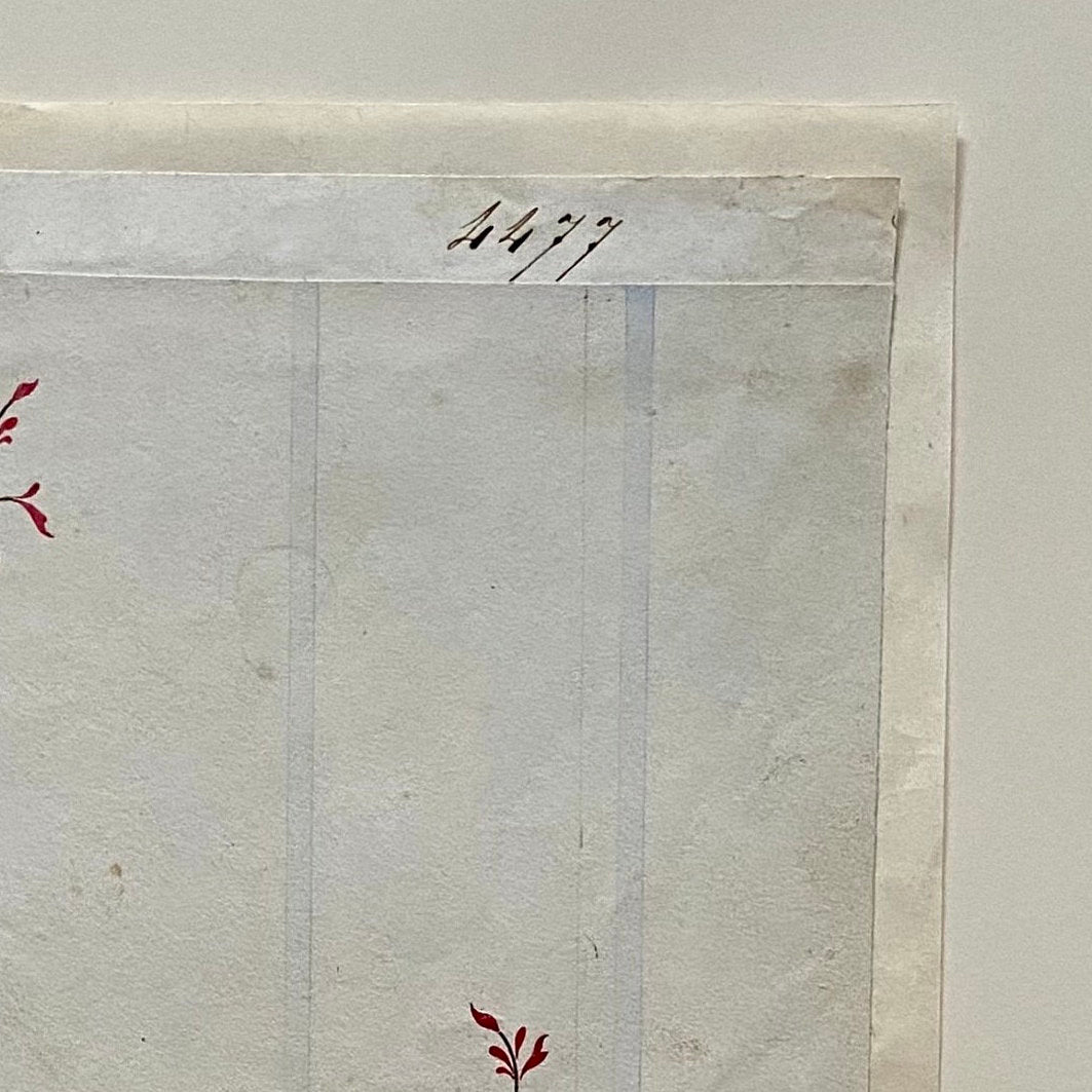 A Genuine 19th Century French Textile Design. Dated 1838. Mounted on Antique Paper. Size: 12.8 x 15.6 cms.