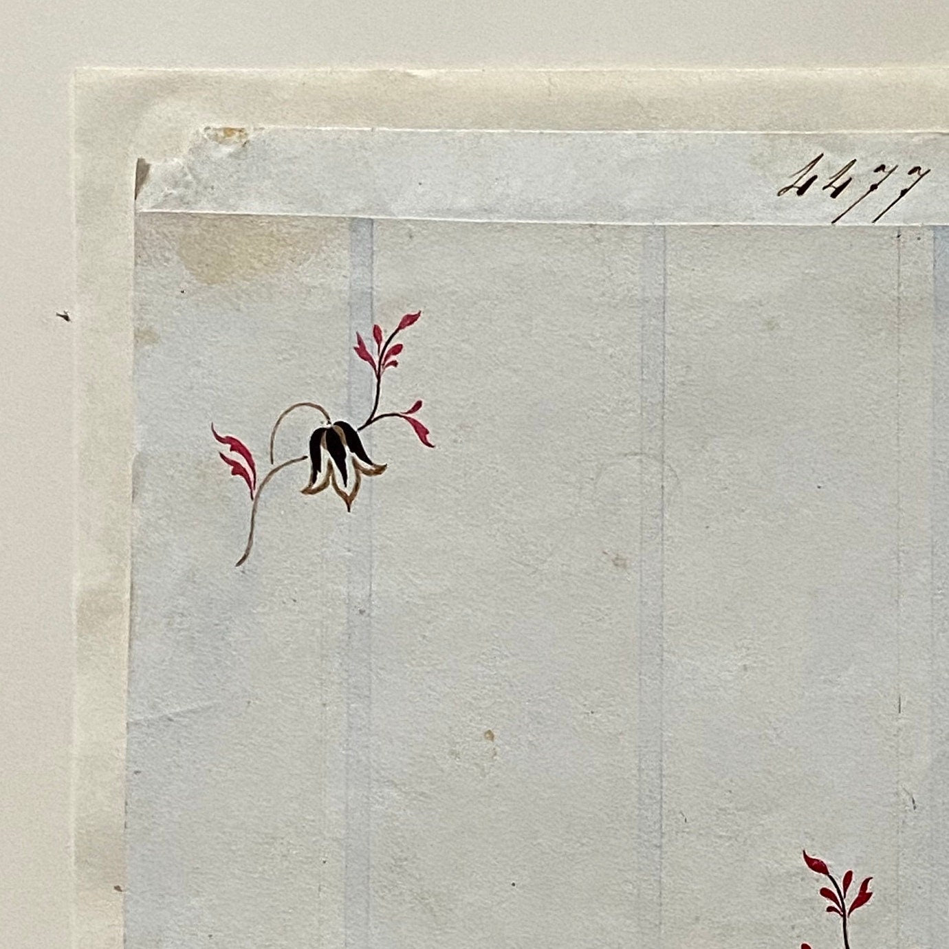 A Genuine 19th Century French Textile Design. Dated 1838. Mounted on Antique Paper. Size: 12.8 x 15.6 cms.
