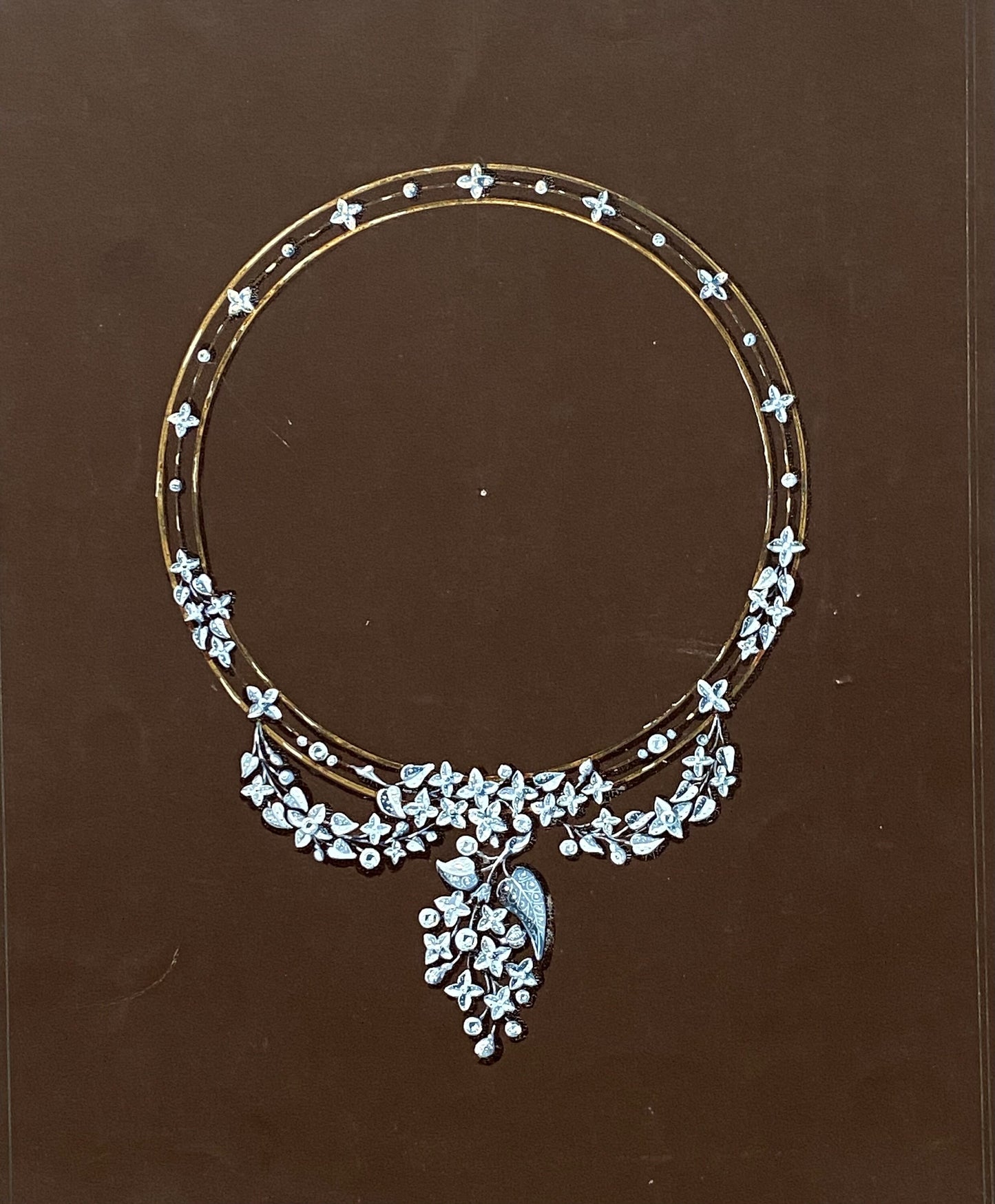 An Original Antique Hand Painted Design For a Necklace. Marked ‘Eflebore’, New York’. Circa 1920s. Size: 23.5 x 31 cms.