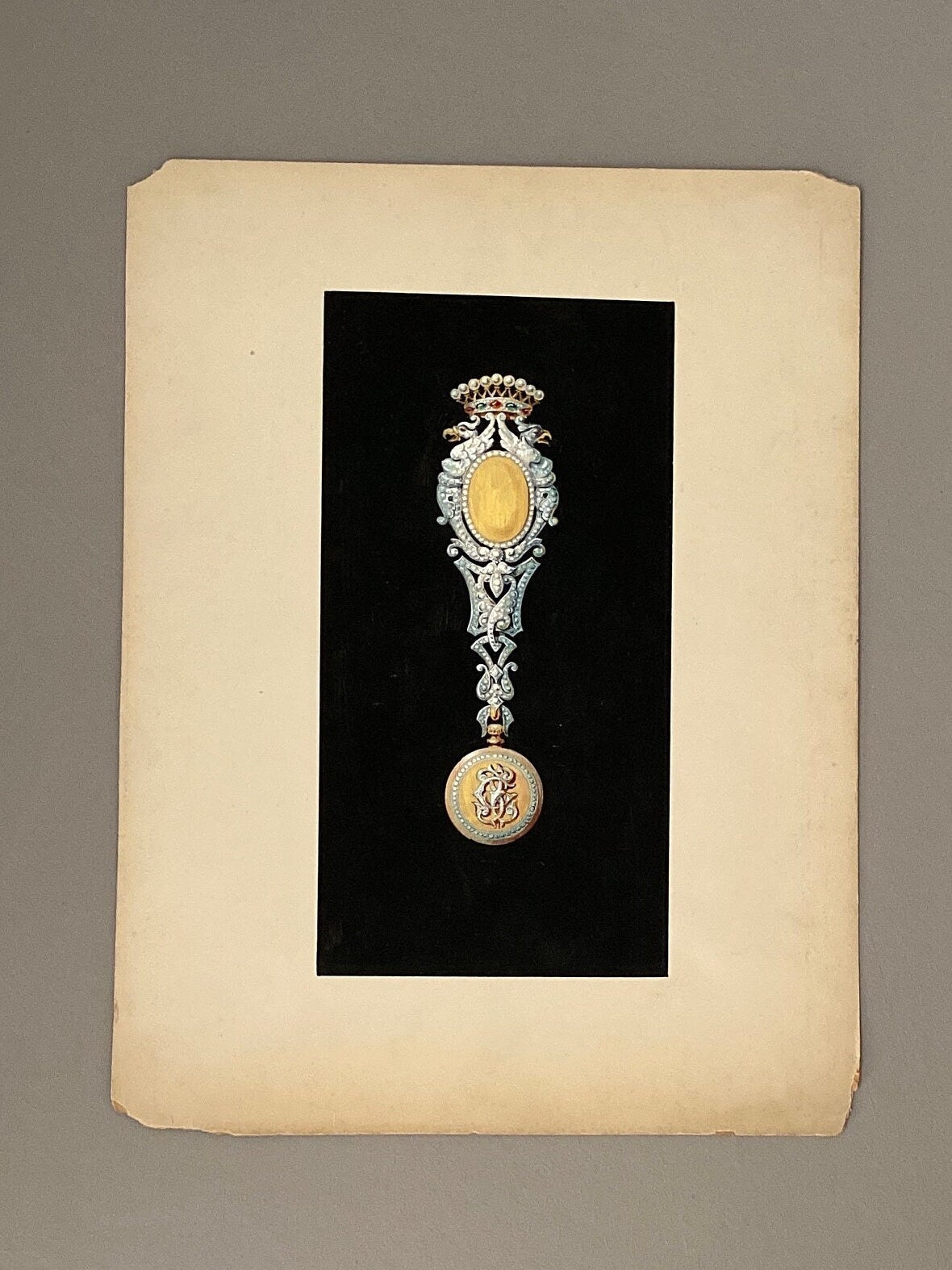 An Original Antique Hand Painted Design For a Brooch or Pendant. Circa 1920s. Size: 23.5 x 31.5 cms.