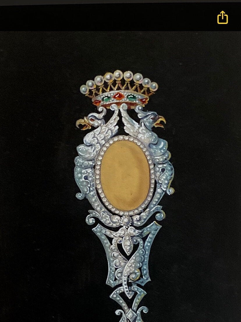 An Original Antique Hand Painted Design For a Brooch or Pendant. Circa 1920s. Size: 23.5 x 31.5 cms.