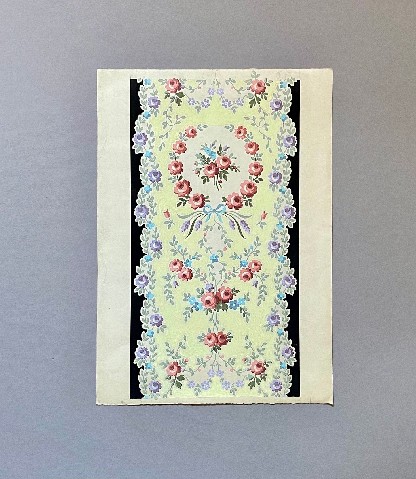 An Original Textile Design From Lyon, France. Hand Drawn and Painted. Late 19th Century. Size: 35.5 x 25 cms.