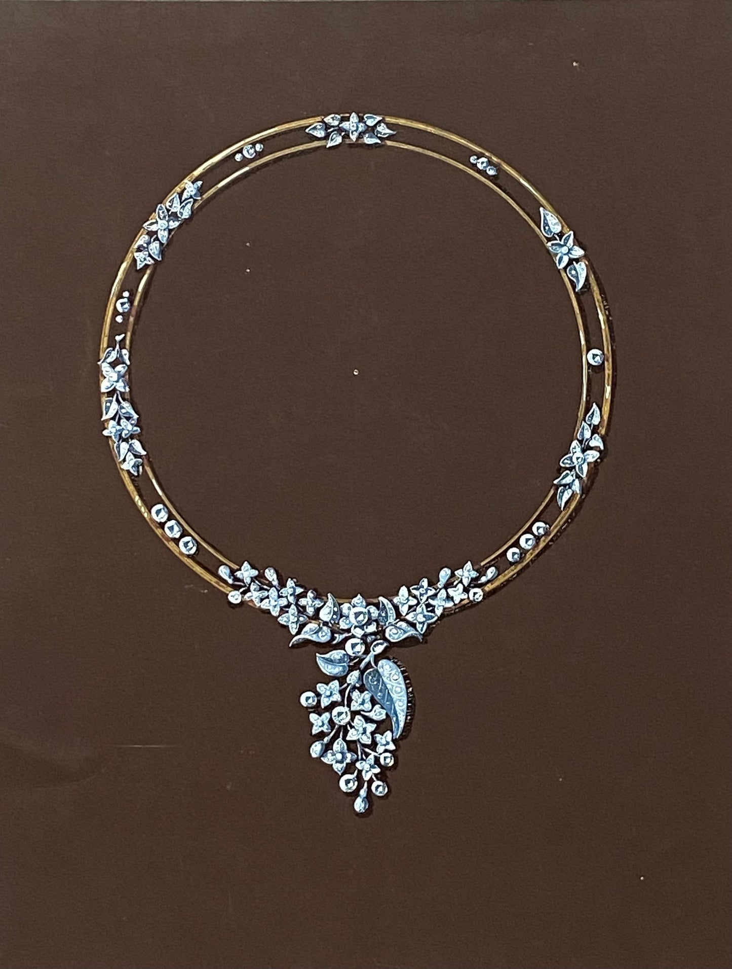 An Original Antique Hand Painted Design For a Necklace. Marked ‘Eflebore’, New York’. Circa 1920s. Size: 23.5 x 31 cms.