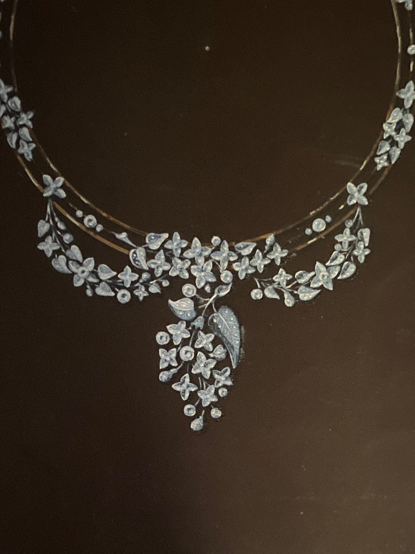 An Original Antique Hand Painted Design For a Necklace. Marked ‘Eflebore’, New York’. Circa 1920s. Size: 23.5 x 31 cms.