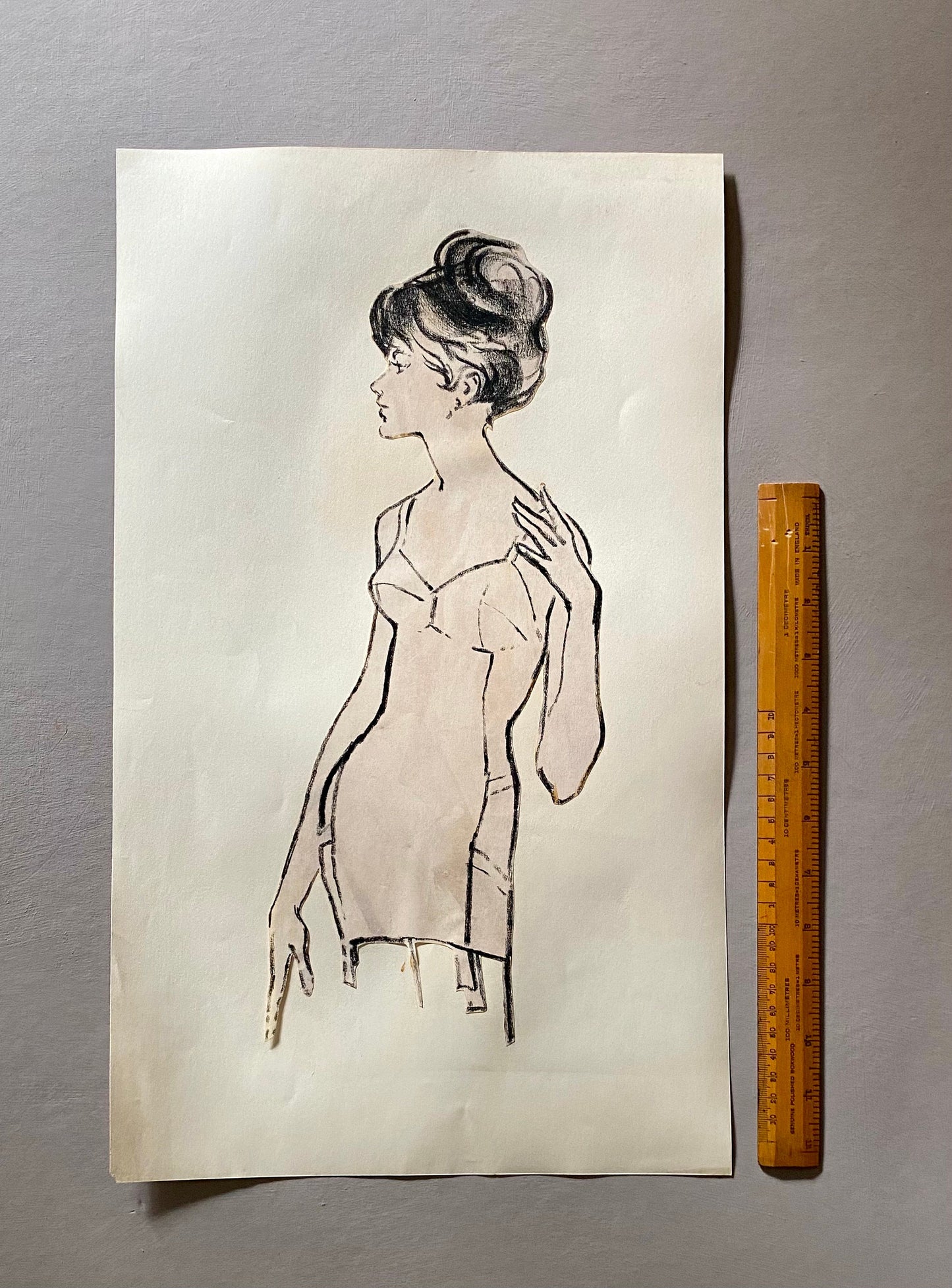 An Original Design by Graphic Artist Shirley Curzon (nee Soar). Used to advertise London Stores in the 1950s and 60s. Size: 28.5 x 47.5 cms