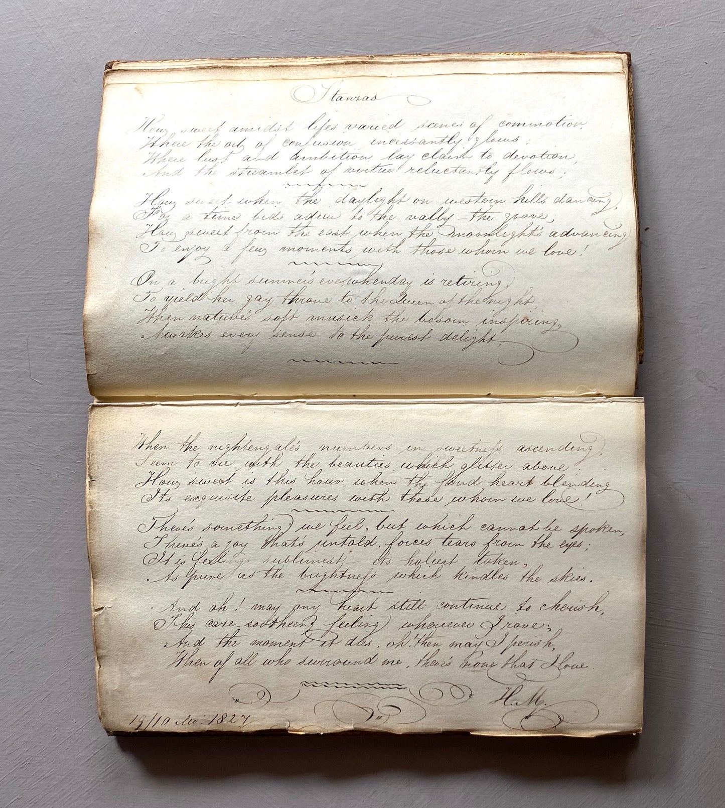 A Scrapbook From The Early 1800s. Watercolours, Drawings and Decorative Script. Size: 12.3 x 20.5 cms.