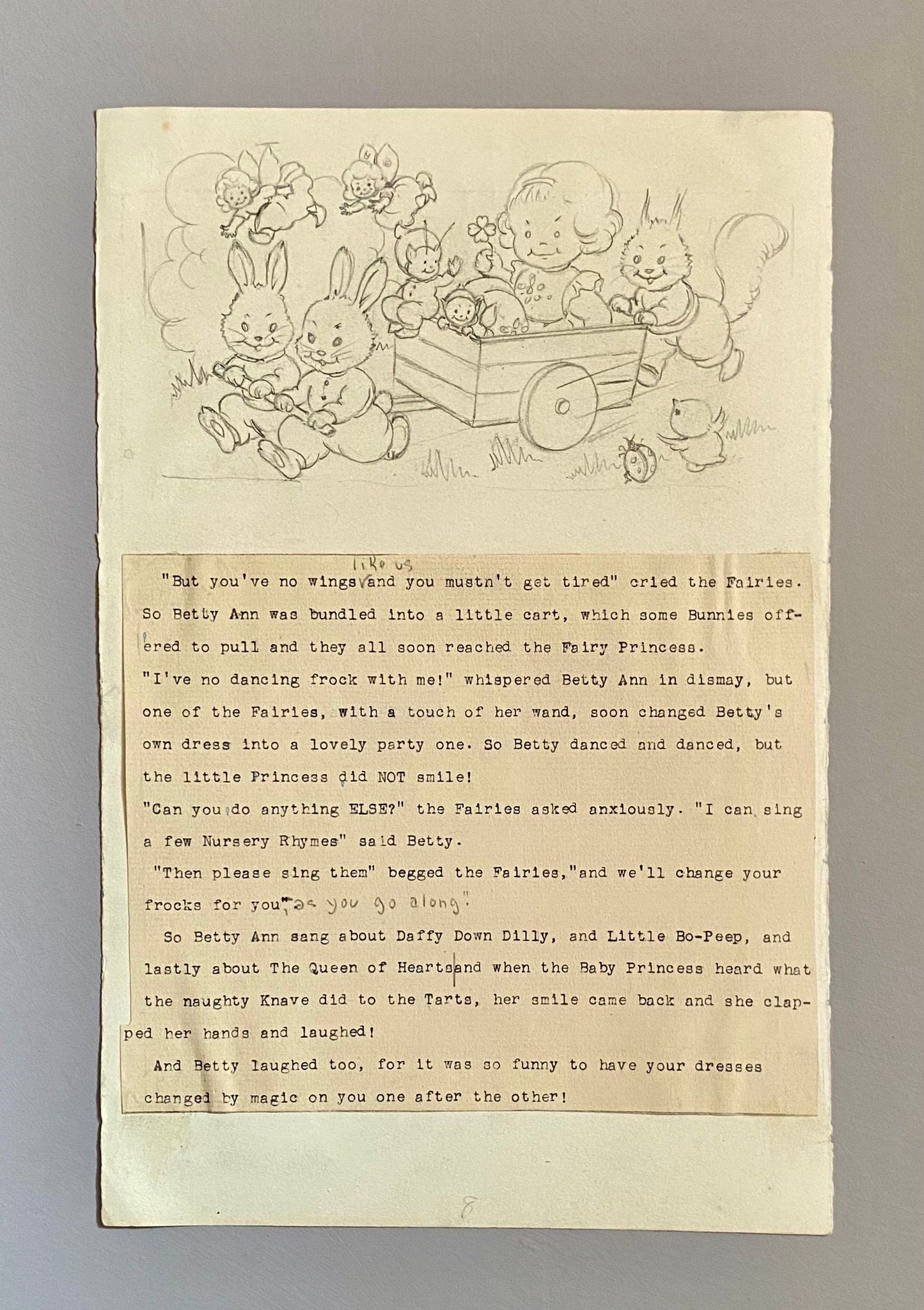 8 Pages of Sketched Images For a Children’s Book ‘A Lovely Dream’. Size: 29 x 19 cms.