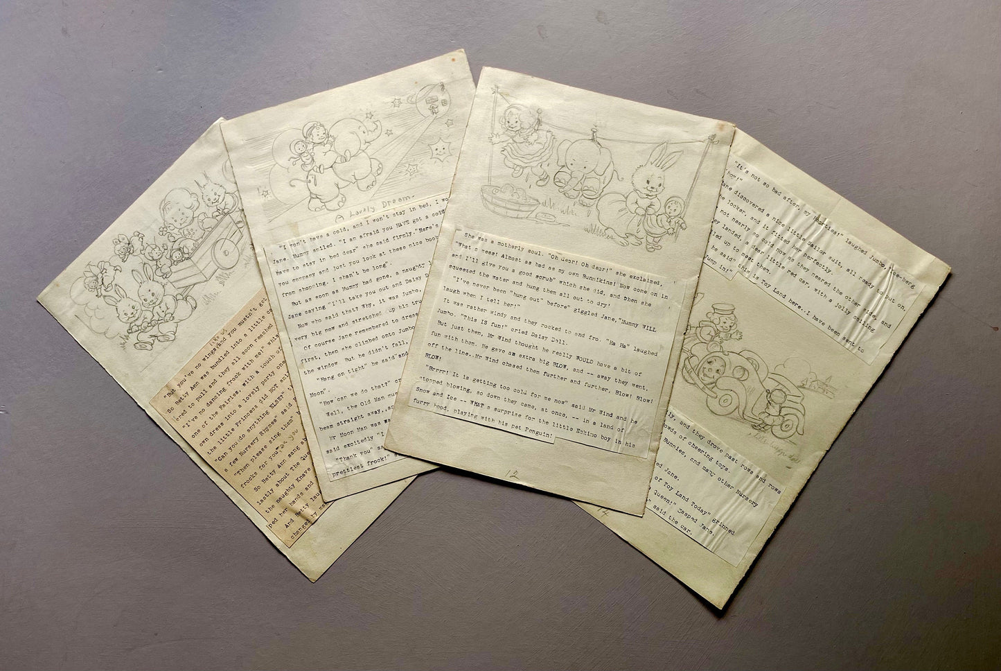 8 Pages of Sketched Images For a Children’s Book ‘A Lovely Dream’. Size: 29 x 19 cms.