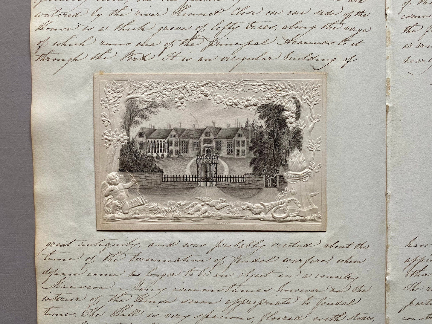 2 Drawings of Lillecott House in Berkshire plus script. Early 1800s. Size: 37.5 x 24 cms.