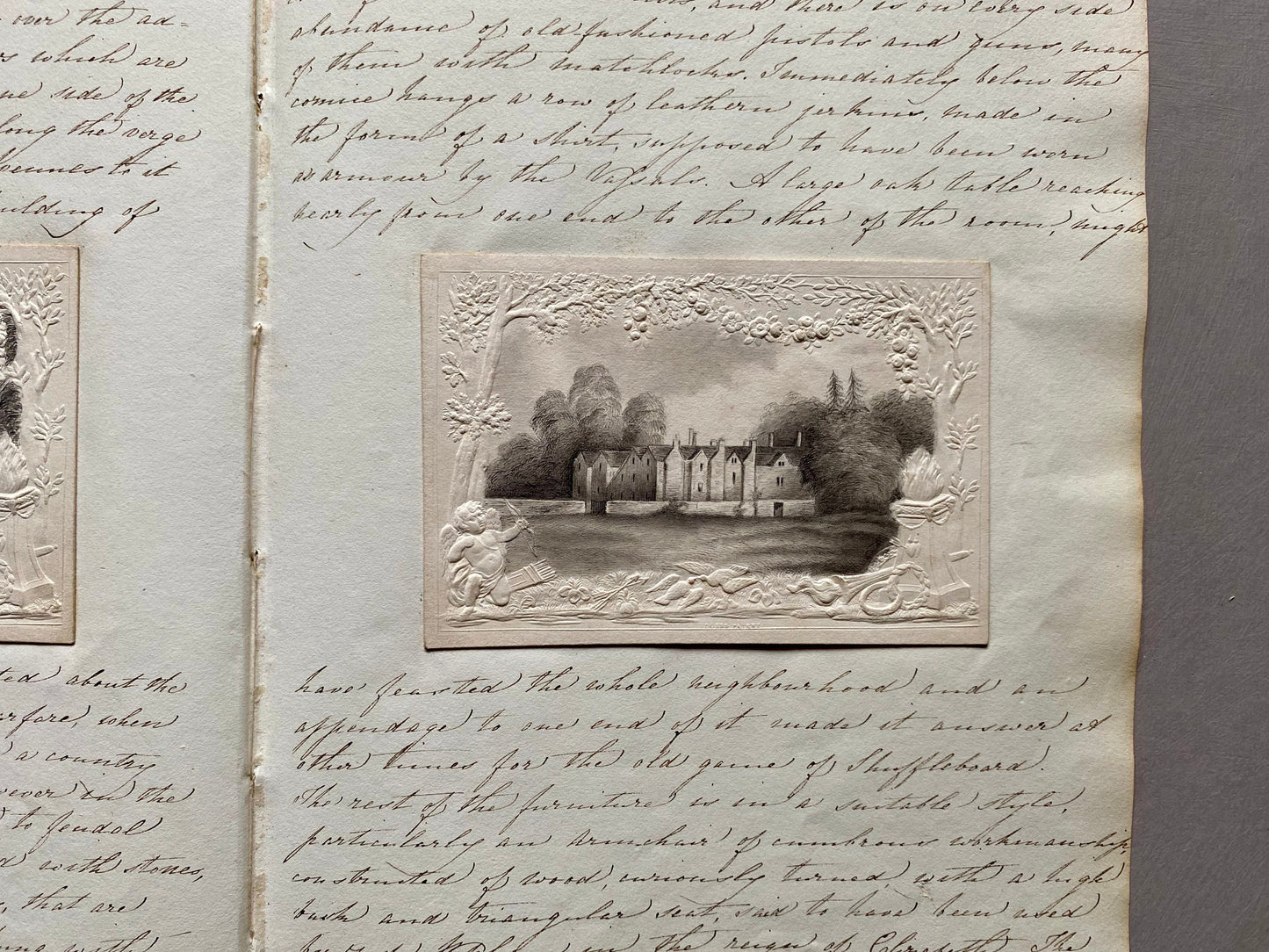 2 Drawings of Lillecott House in Berkshire plus script. Early 1800s. Size: 37.5 x 24 cms.