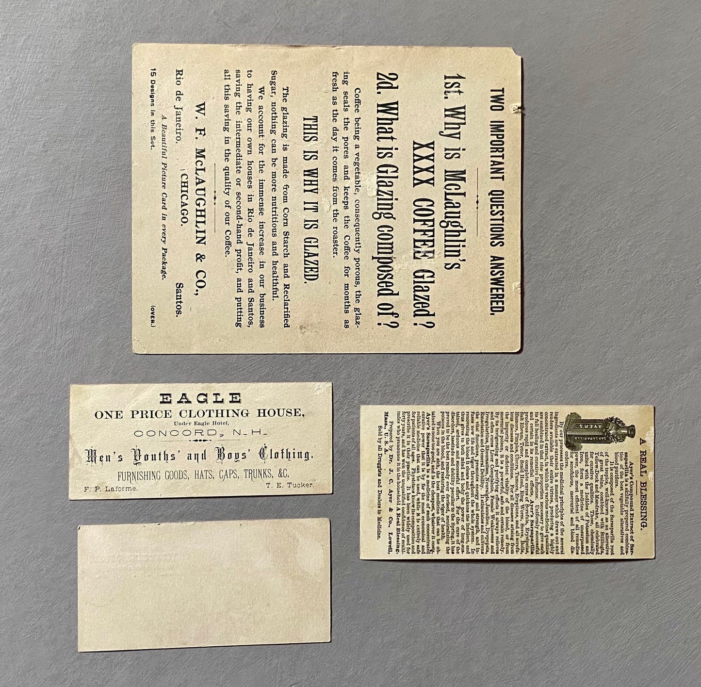 A collection of 16 American Trade Cards Dating From The Late 1800s. Largest: 13.5 x 17 cms.