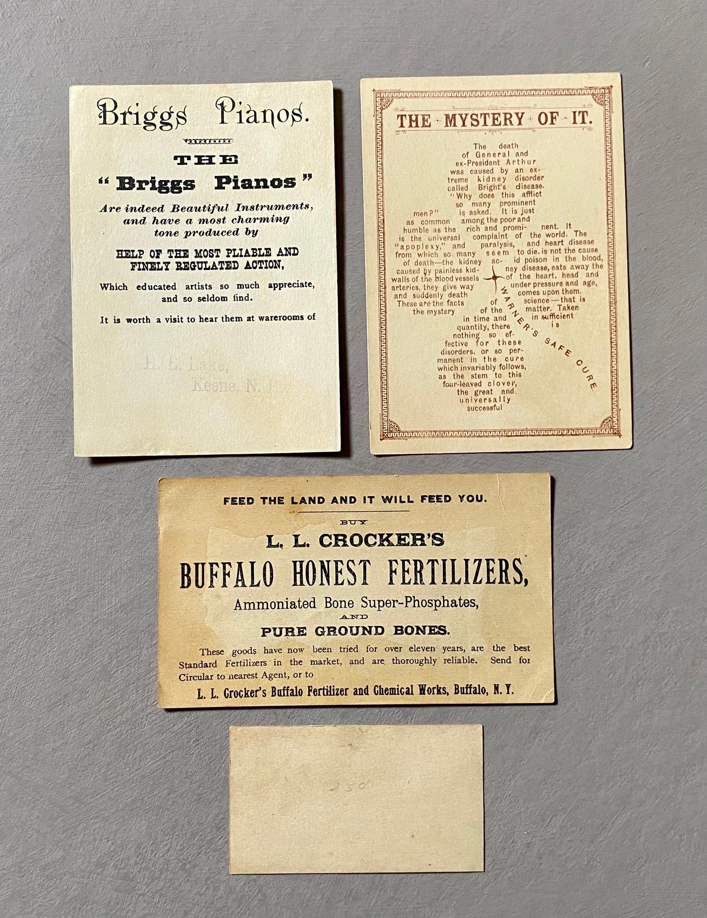 A collection of 16 American Trade Cards Dating From The Late 1800s. Largest: 13.5 x 17 cms.