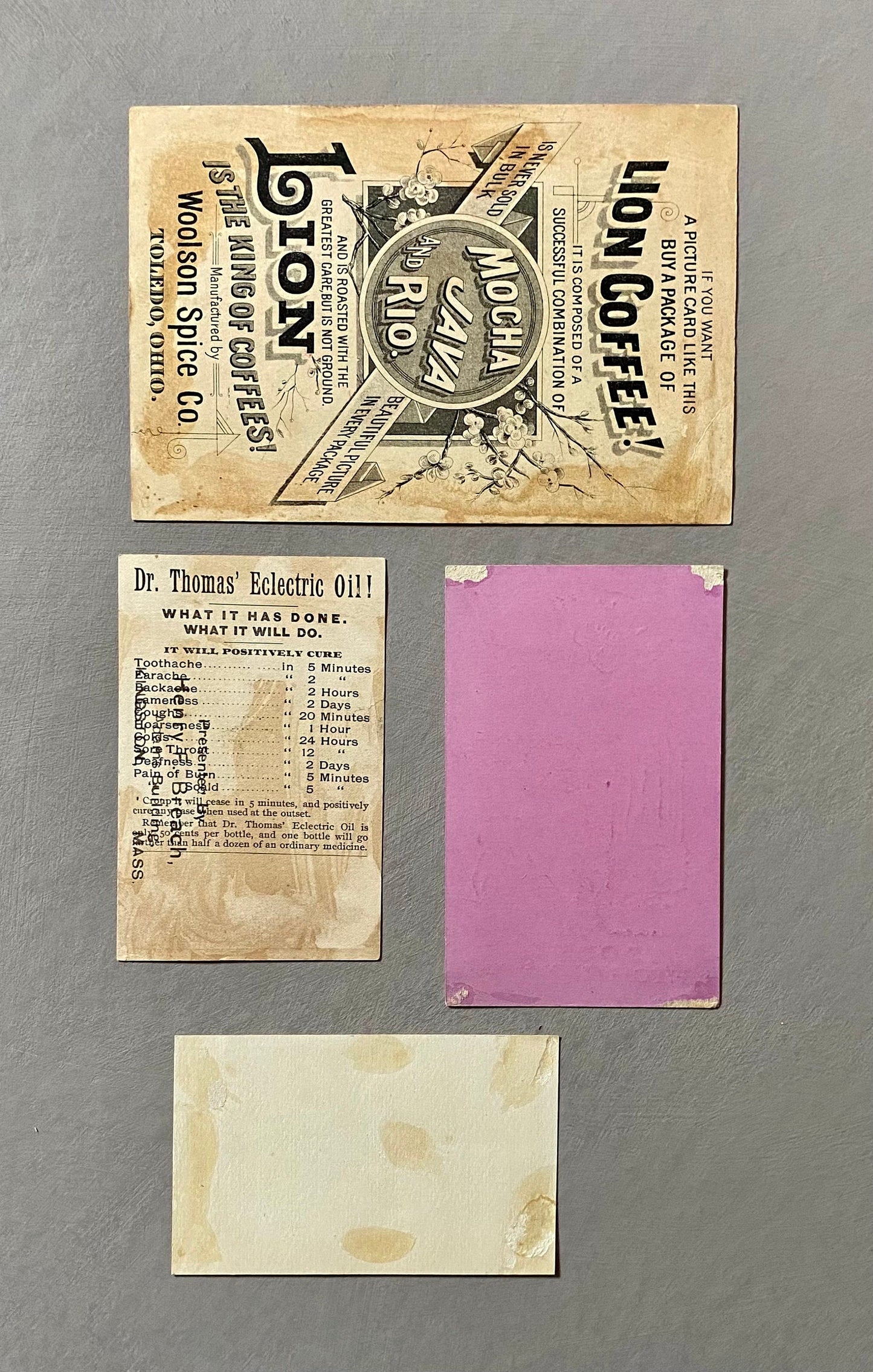 A collection of 16 American Trade Cards Dating From The Late 1800s. Largest: 13.5 x 17 cms.