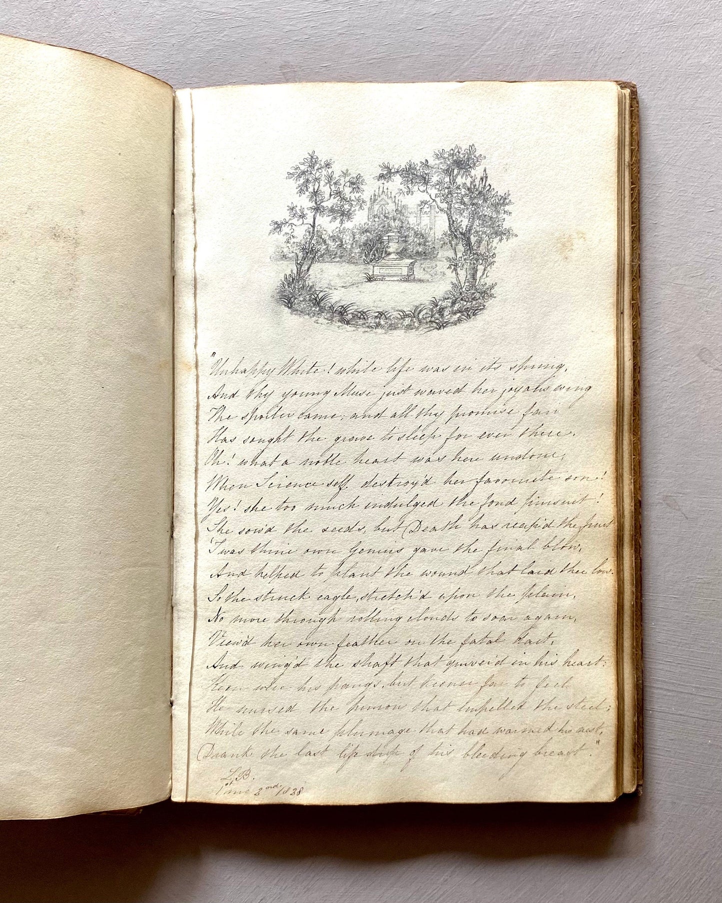 A Scrapbook From The Early 1800s. Watercolours, Drawings and Decorative Script. Size: 12.3 x 20.5 cms.