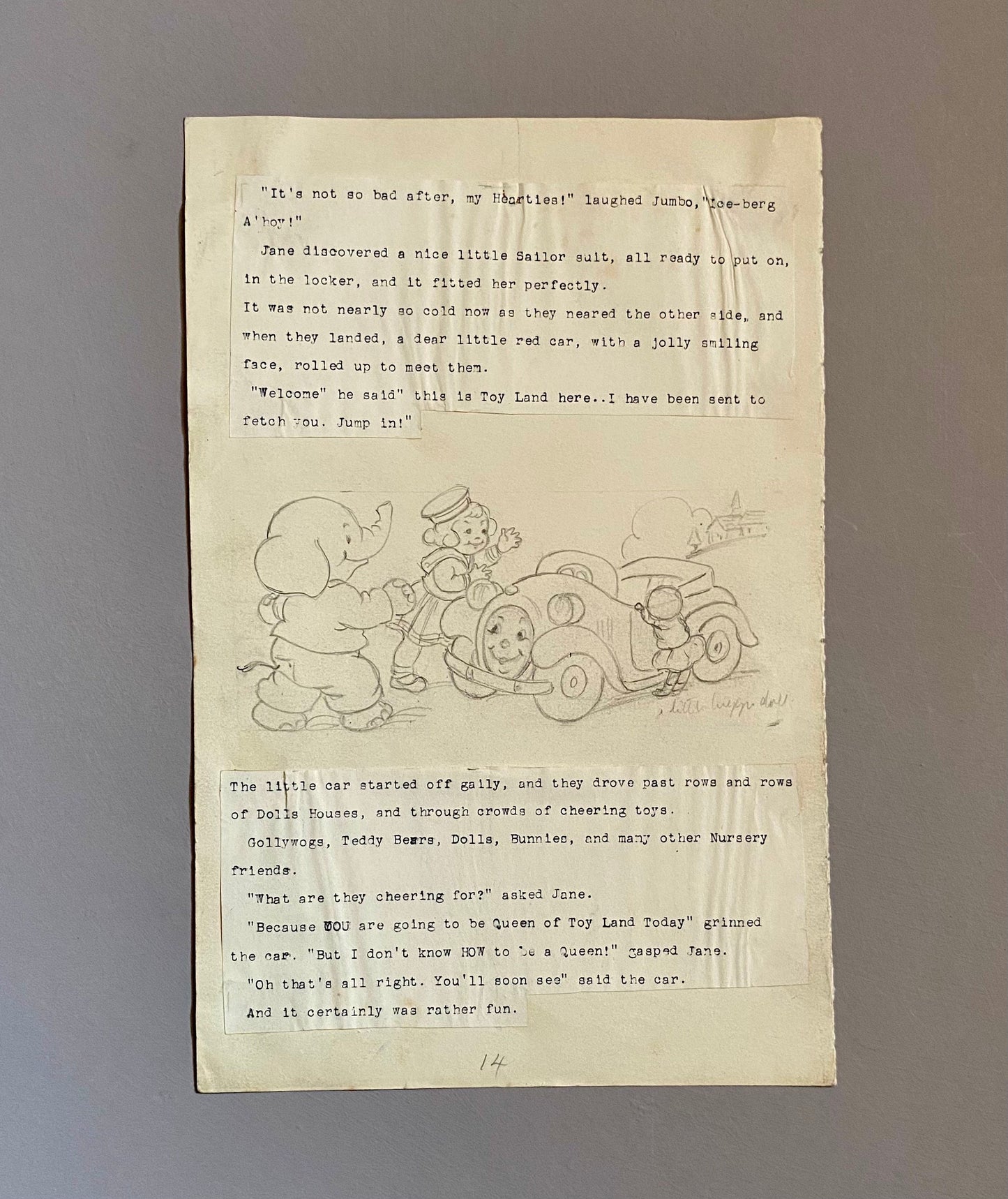 8 Pages of Sketched Images For a Children’s Book ‘A Lovely Dream’. Size: 29 x 19 cms.