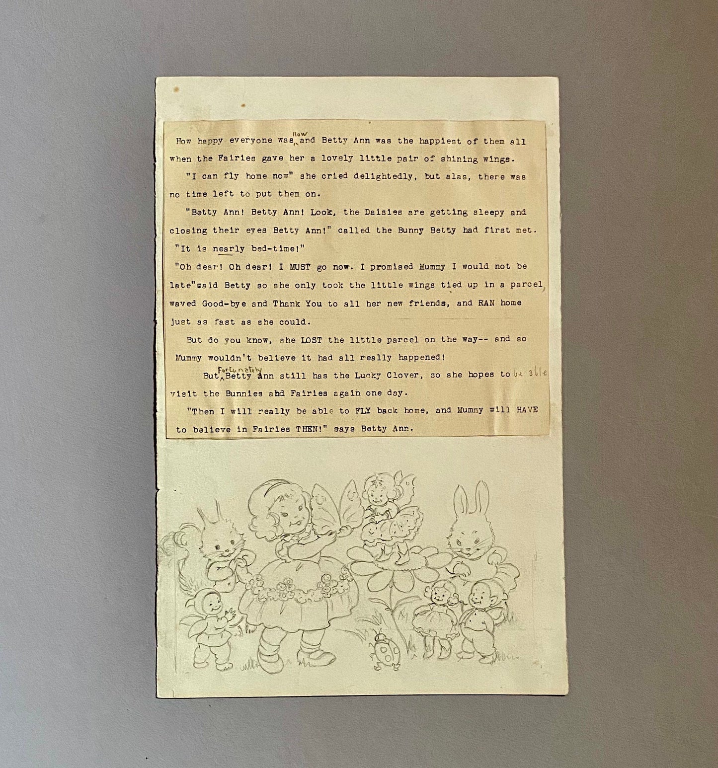 8 Pages of Sketched Images For a Children’s Book ‘A Lovely Dream’. Size: 29 x 19 cms.