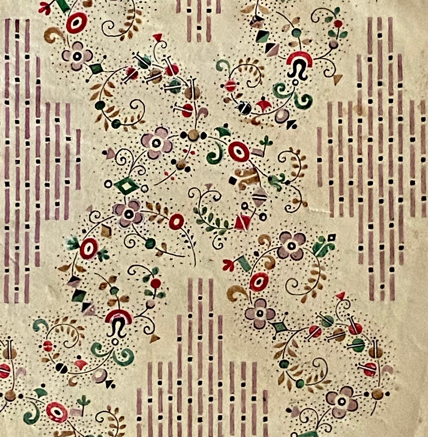 A Genuine 19th Century handpainted French Textile Design. Dated January 1838. Mounted on Antique Paper. Size: 13 x 18 cms.