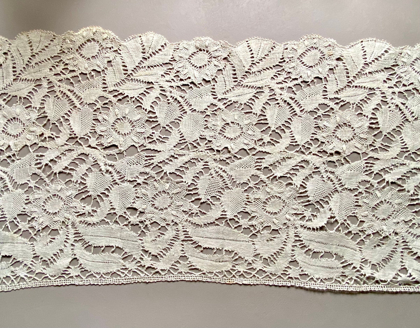 A 10.5 Meter Length of Antique Lace. French Origin. Hand Made. 34.5 cms wide.