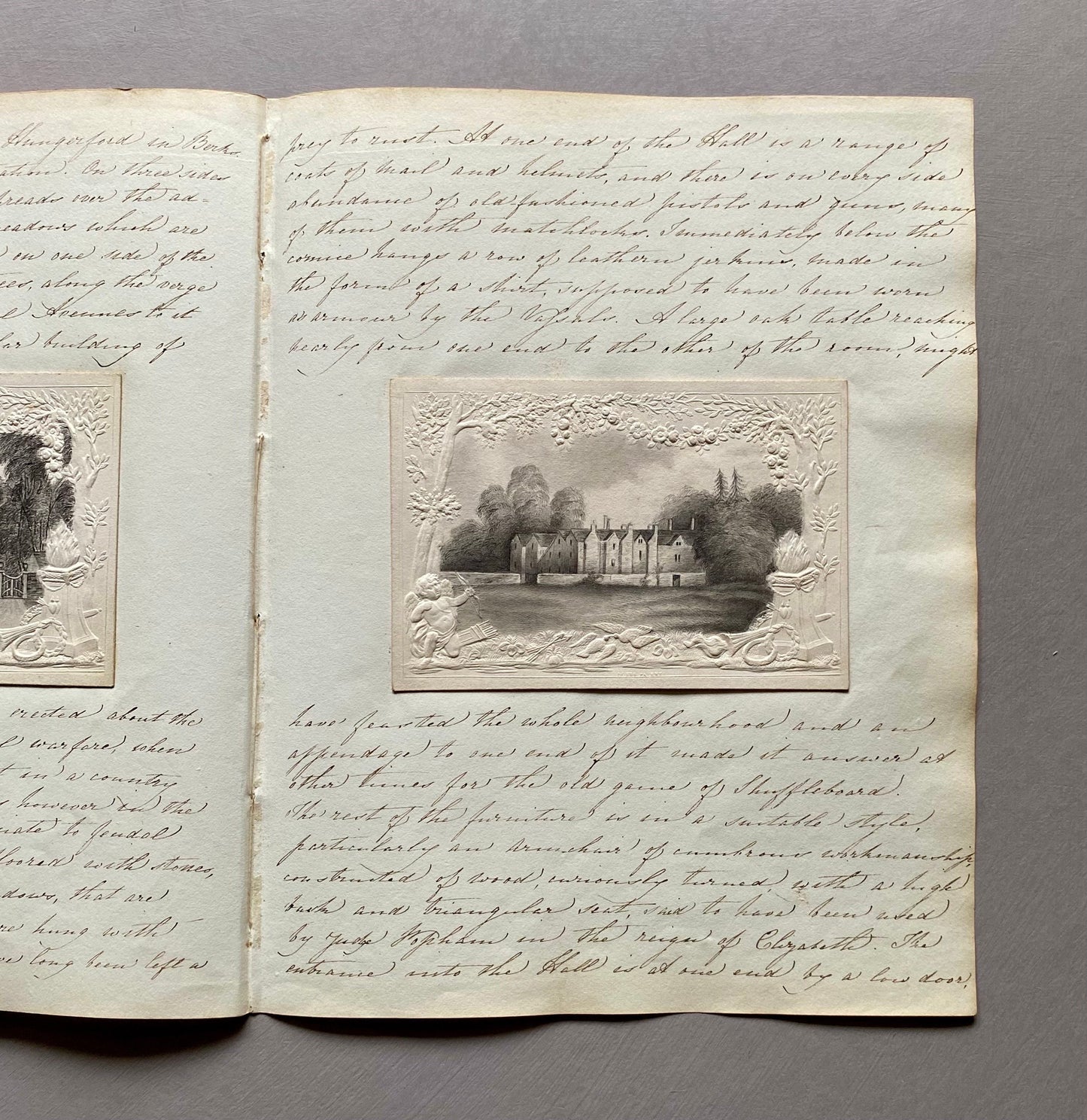 2 Drawings of Lillecott House in Berkshire plus script. Early 1800s. Size: 37.5 x 24 cms.