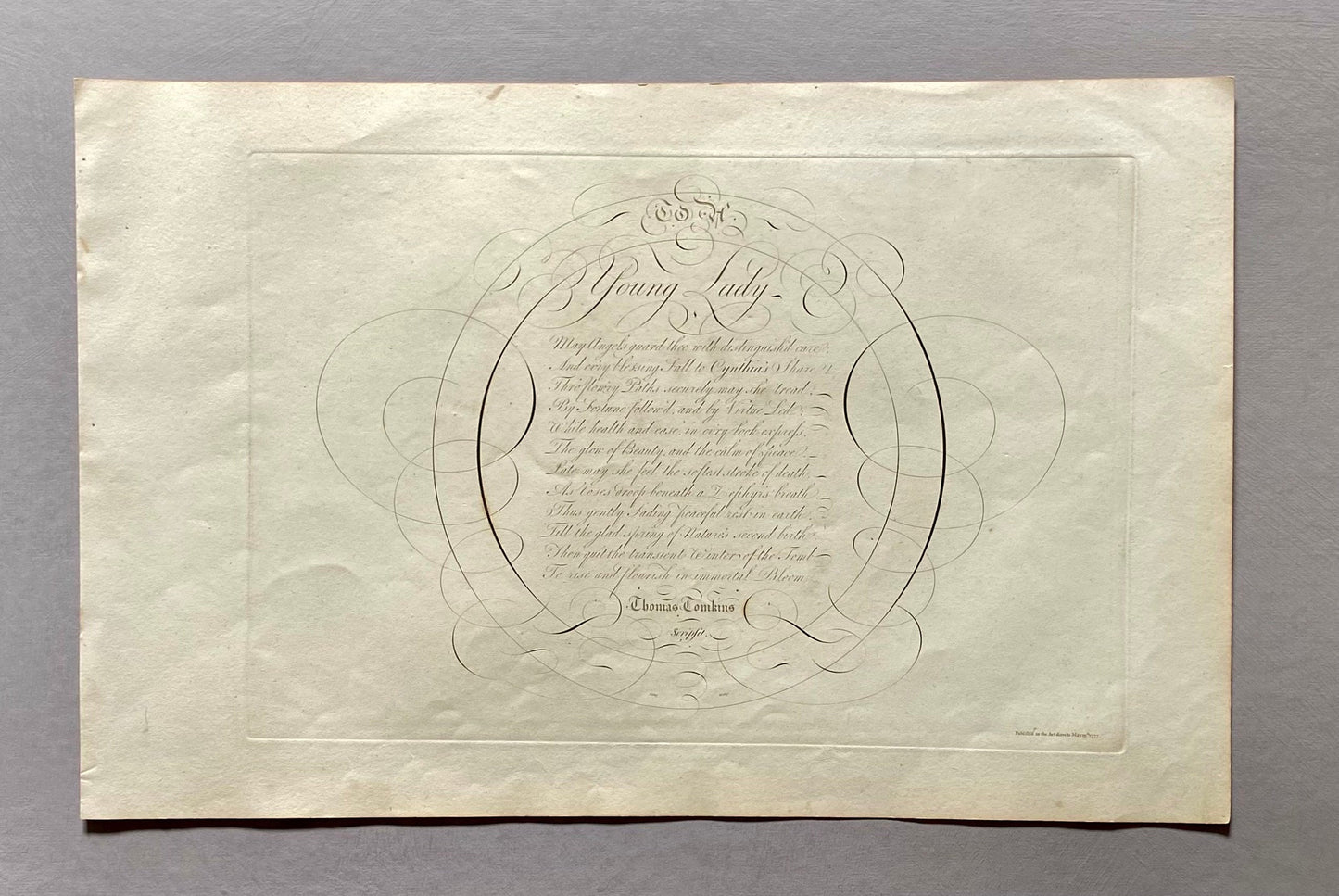 To A Young Lady. Calligraphy by Thomas Tomkins. From The Beauties of Writing. Published in 1808. Size: 28 x 43.7 cms
