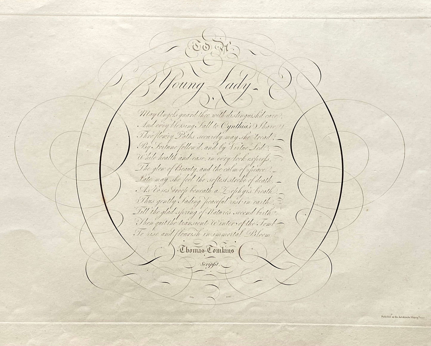 To A Young Lady. Calligraphy by Thomas Tomkins. From The Beauties of Writing. Published in 1808. Size: 28 x 43.7 cms