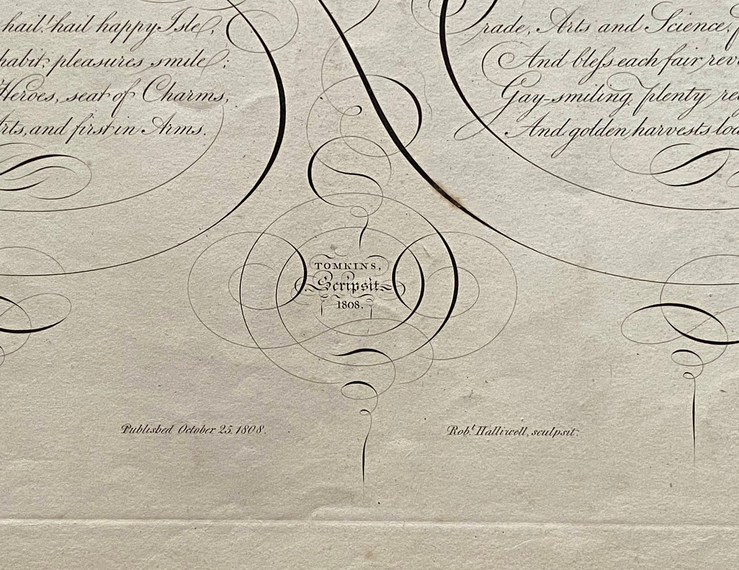 England. Calligraphy by Thomas Tomkins. From The Beauties of Writing. Published in 1808. Size: 28 x 43.7 cms