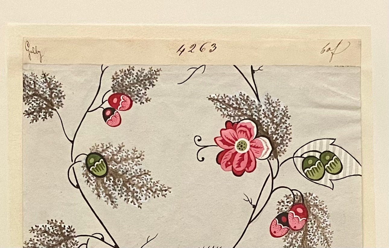 A Genuine 19th Century French Textile Design. Dated 1838. Mounted on Antique Paper. Size: 16.5 x 16.5 cms.