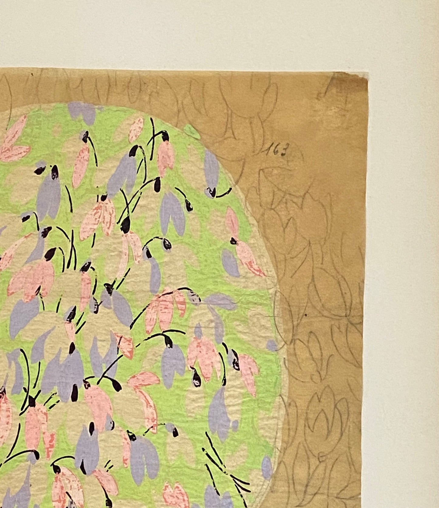 An Original Antique Textile Design. Hand Drawn and Painted. Produced in Lyon, France in 1930. Large: 26.5 x 25.5 cms.