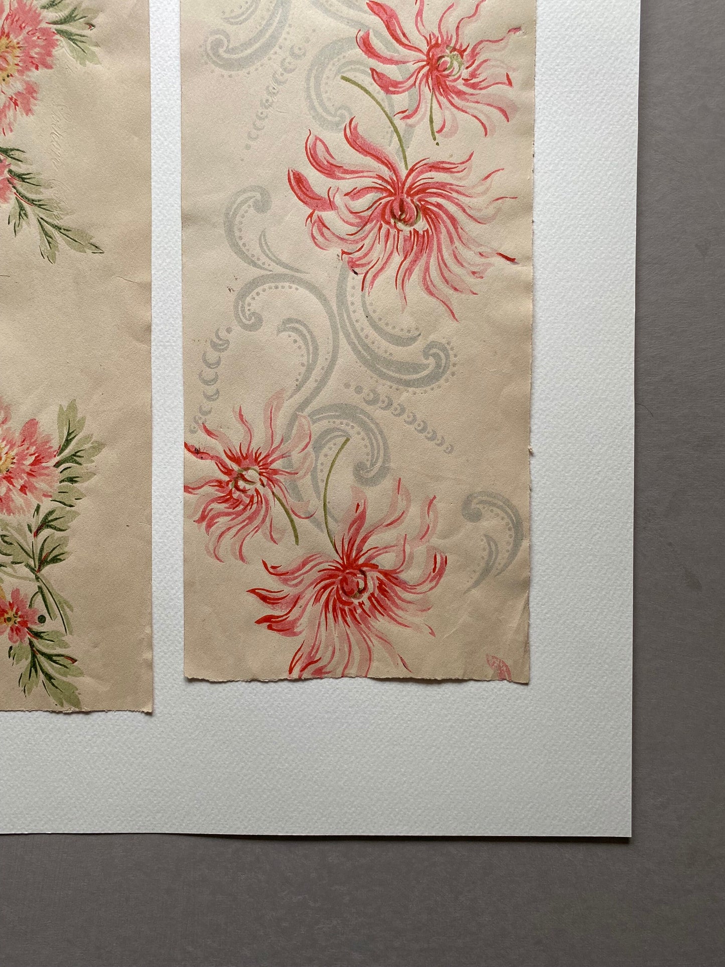 Two Original Annotated Antique Textile Designs. Hand Printed. Produced in Lyon, France in 1890. Large: 41.5 x 50 cms.