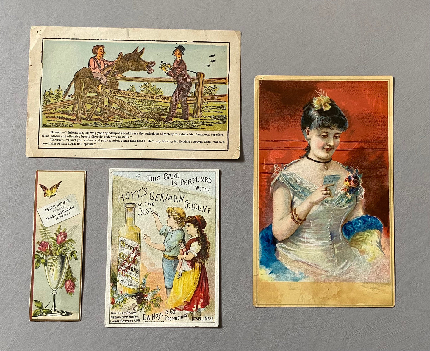 A collection of 16 American Trade Cards Dating From The Late 1800s. Largest: 13.5 x 17 cms.
