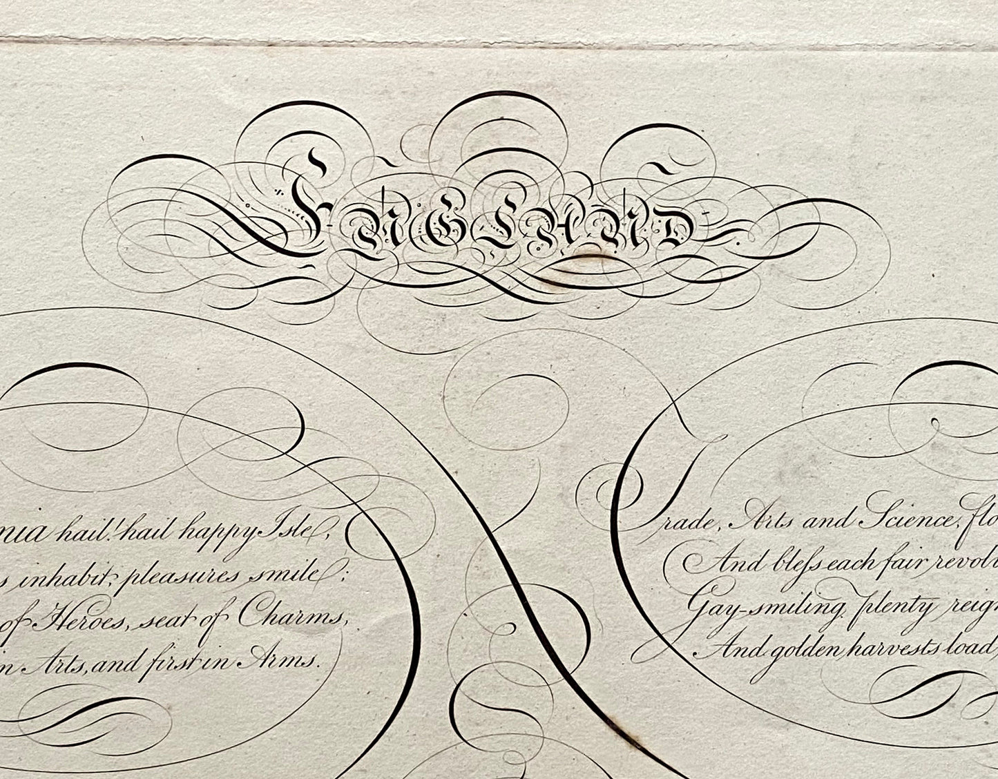 England. Calligraphy by Thomas Tomkins. From The Beauties of Writing. Published in 1808. Size: 28 x 43.7 cms