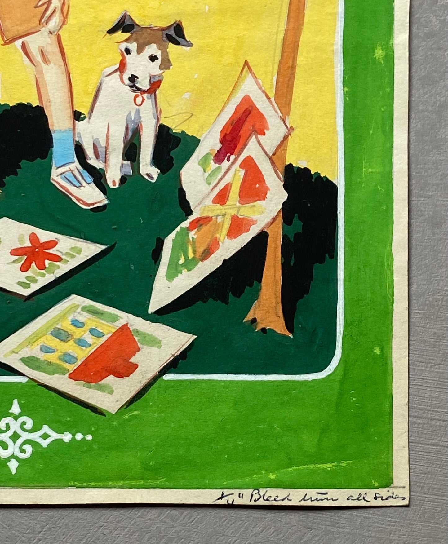 Children Painting. An Original Watercolour Illustration From The 1950’s. Size: 20.2 x 19.7 cms.