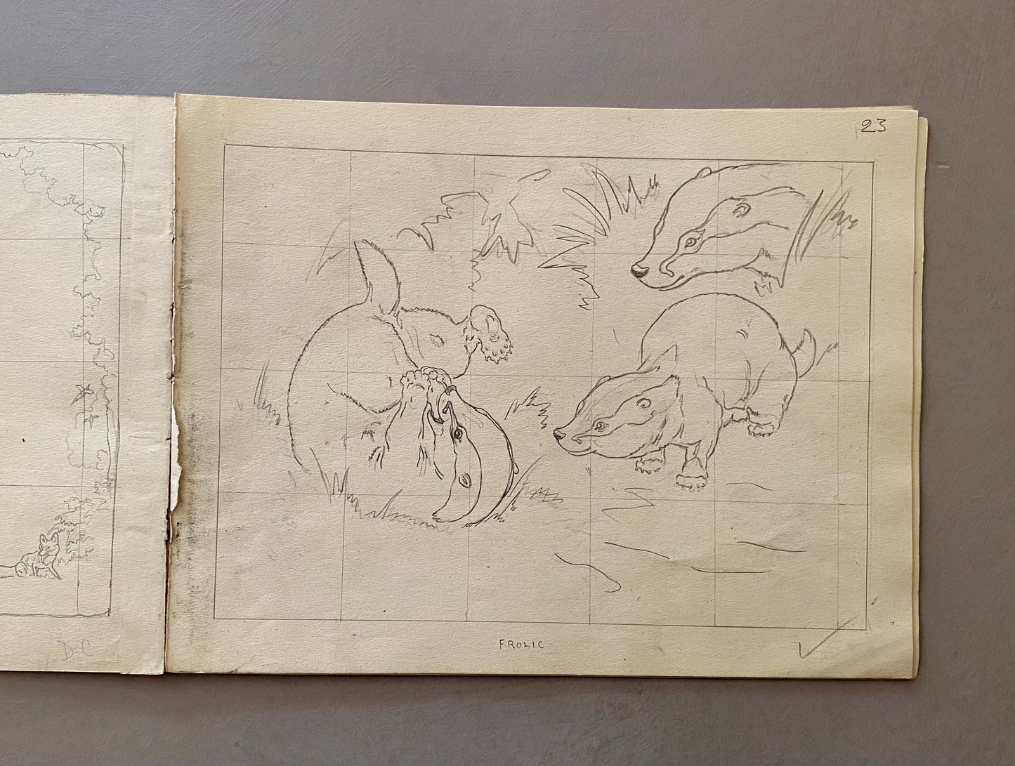 Original Artwork For An Illustrated Book. 22 Black & White Pencil Drawings and 2 Watercolour Pictures. 1950’s. Size: 30.5 x 23.3 cms.