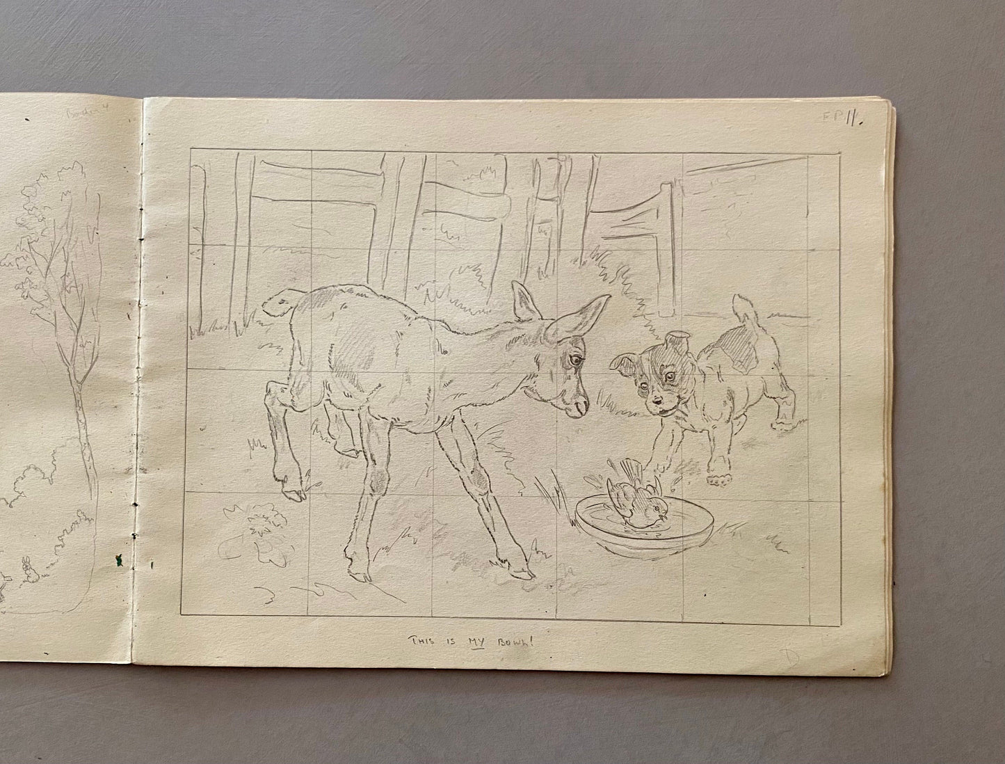 Original Artwork For An Illustrated Book. 22 Black & White Pencil Drawings and 2 Watercolour Pictures. 1950’s. Size: 30.5 x 23.3 cms.