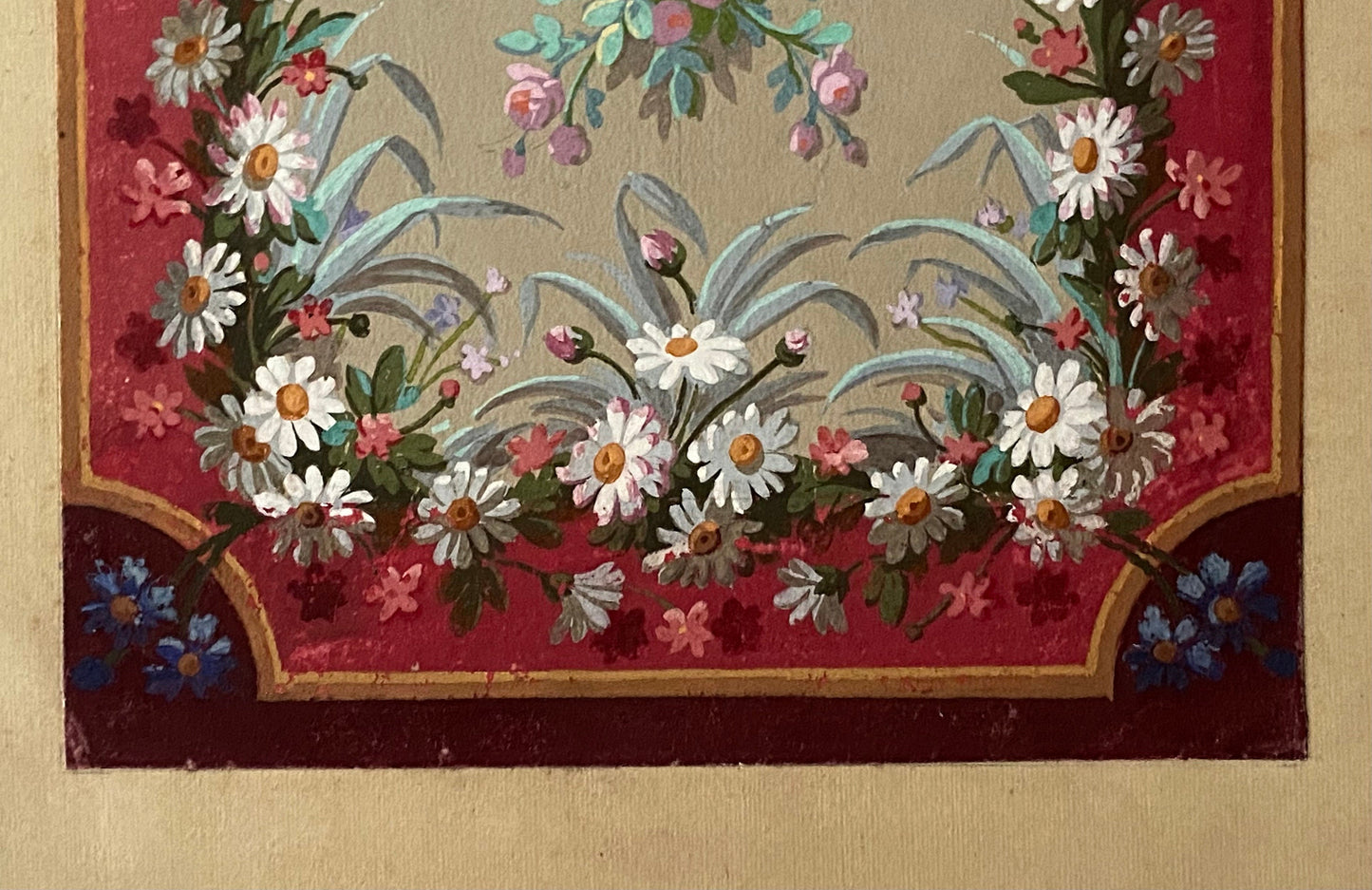 An Original Hand Painted Watercolour Design For A Carpet. Plaissier Brother, Nimes, France. Late 1800s. Size: 50 x 22.5 cms.
