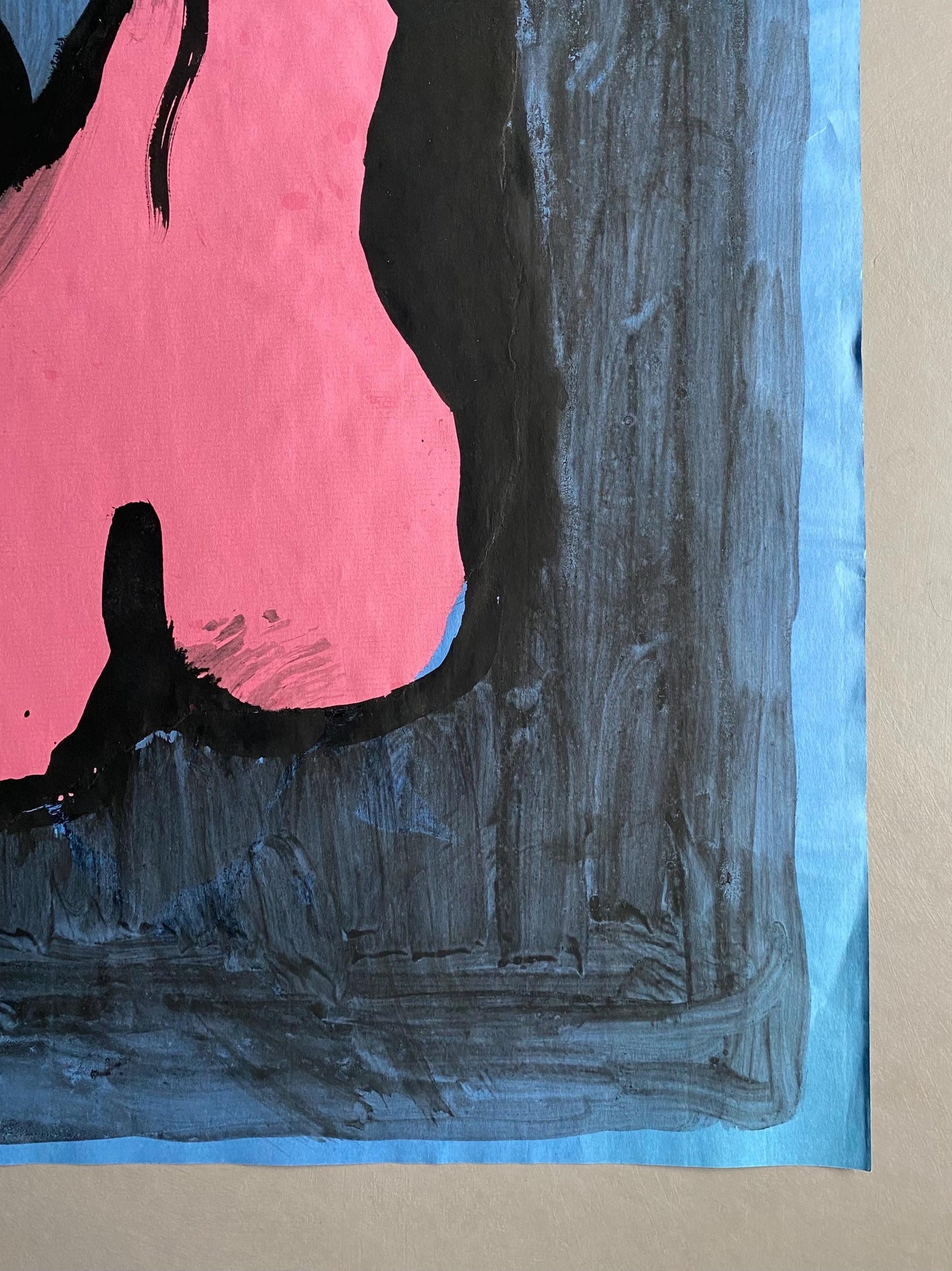 A Large Painting by Philippe Bérard. Black Ink Wash on a Coloured Paper Ground. Created in Paris, France in 1981. Size: 60.5 x 43 cms.
