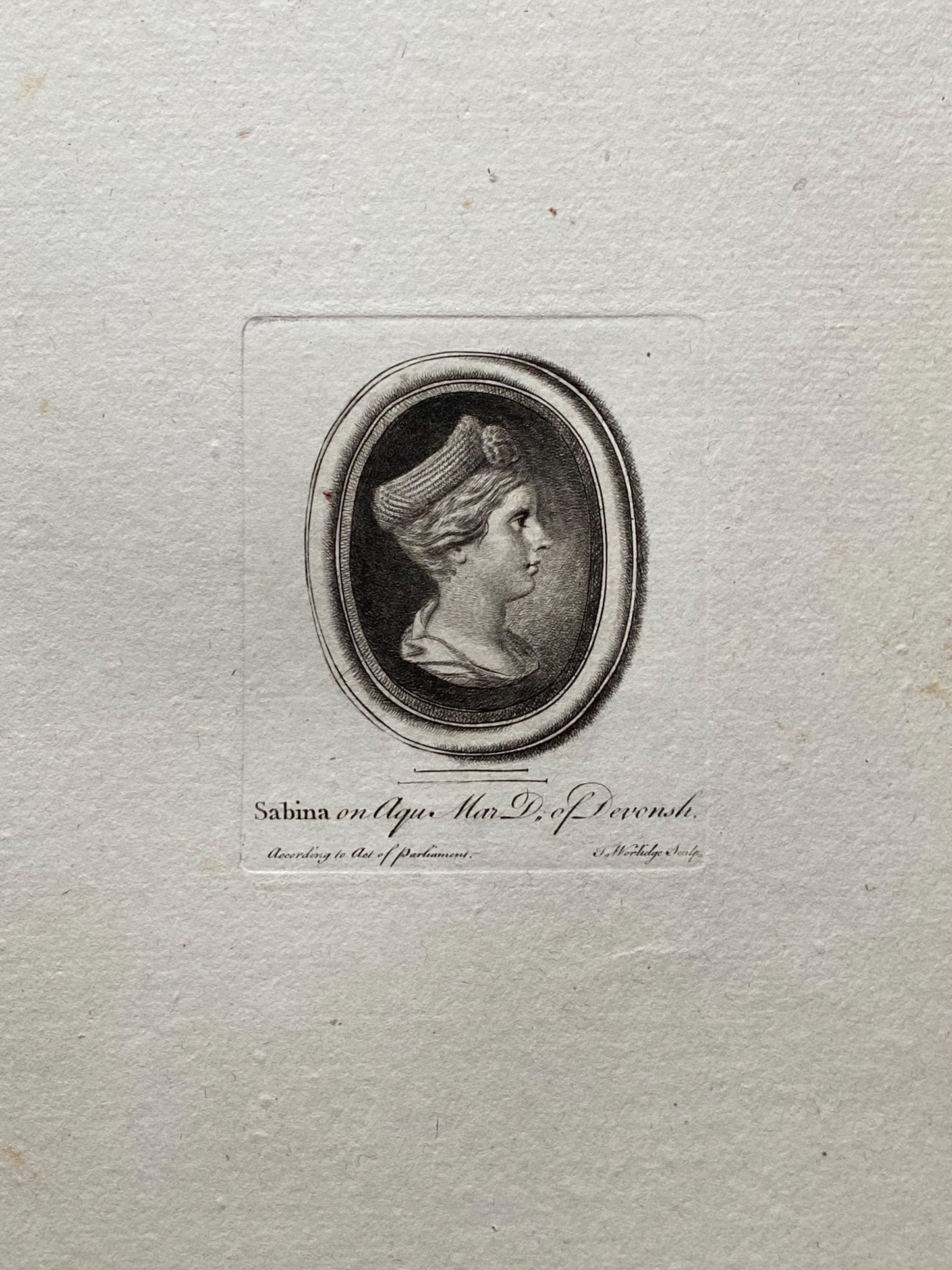Sabina. Engraved by Thomas Worlidge. 18th Century. A Genuine Copperplate Engraving. Size: 20.5 x 27.5 cms.