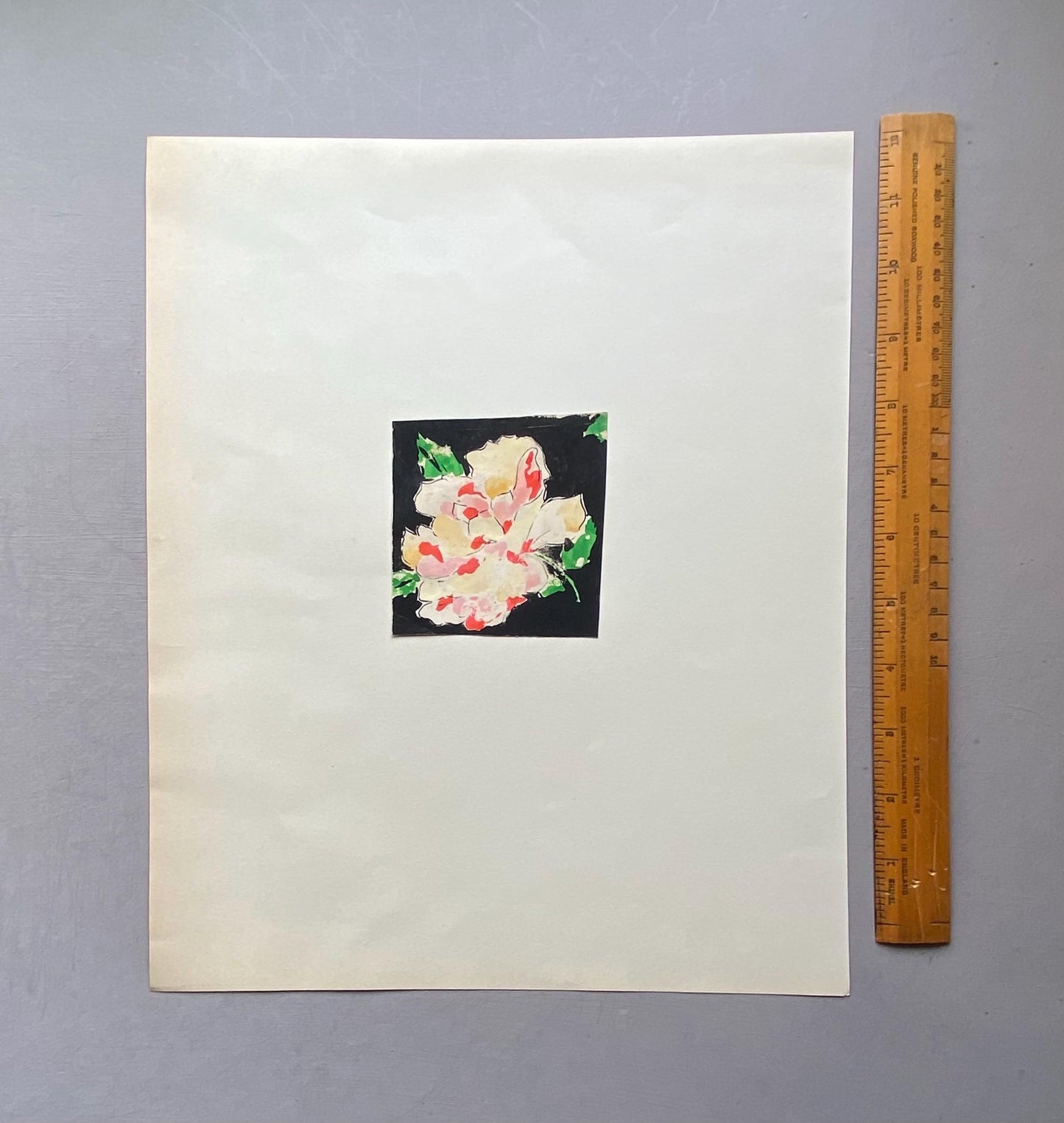An Original Antique French Textile Design. Floral. Hand Drawn and Painted. 1930s. Size: 8.7 x 8.3 cms.