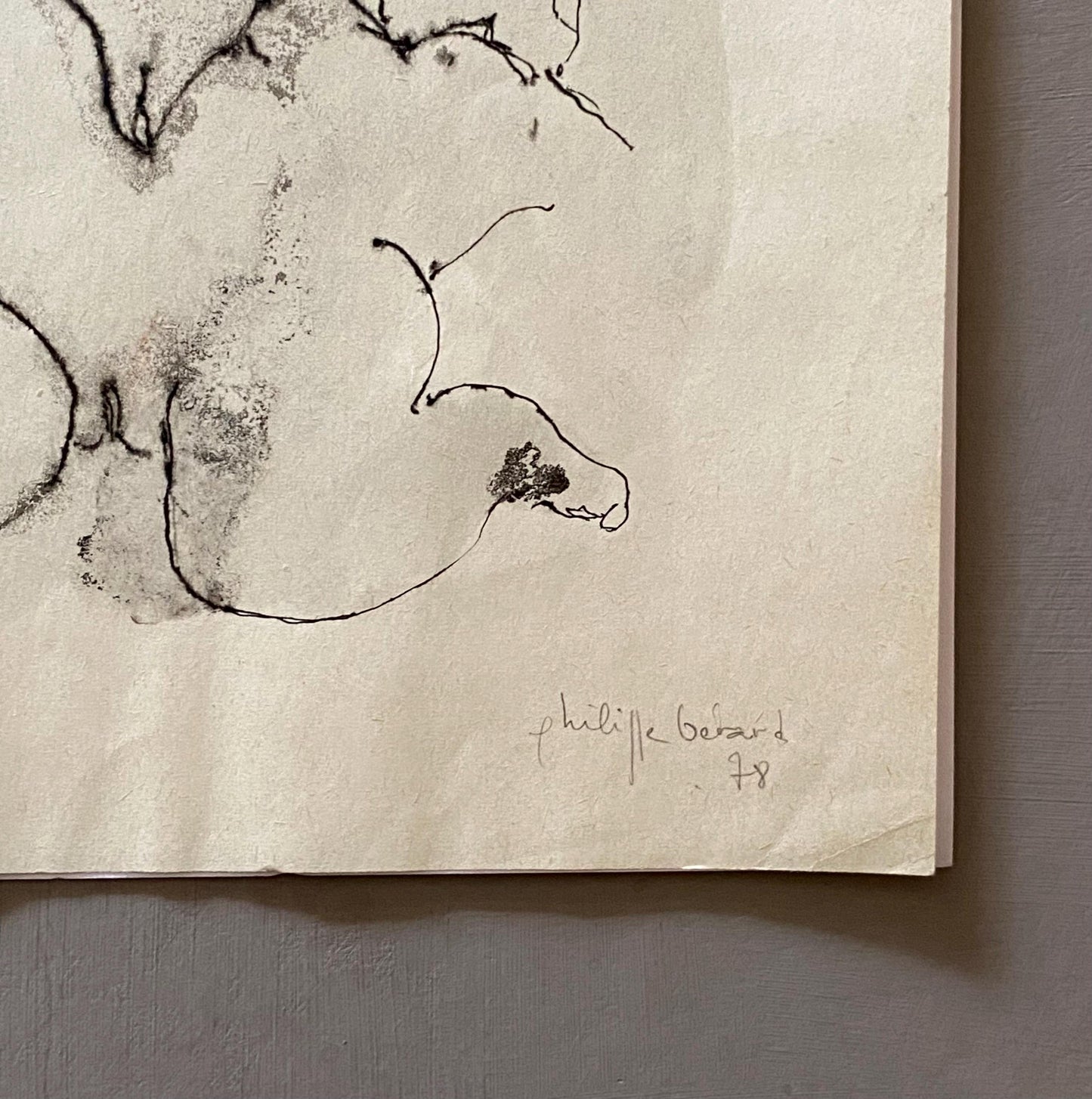 A Painting by Philippe Bérard. Black Ink Wash On A White Ground. Created in Paris, France in 1978. Size: 25 x 32.5 cms.