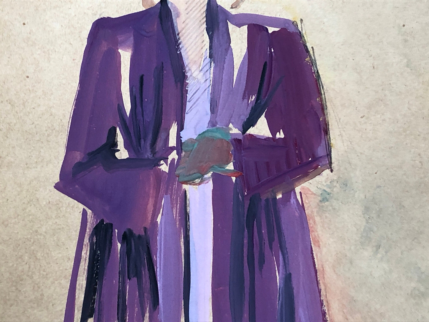 An Original Fashion Sketch, or Croquis, by Parisian Designer Yvette Micas. Hand Drawn and Painted. 1940’s. Signed. Size: 27.5 X 18 cms.
