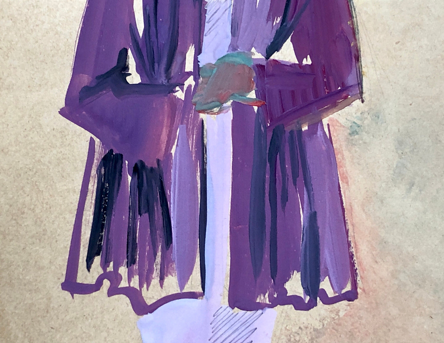 An Original Fashion Sketch, or Croquis, by Parisian Designer Yvette Micas. Hand Drawn and Painted. 1940’s. Signed. Size: 27.5 X 18 cms.