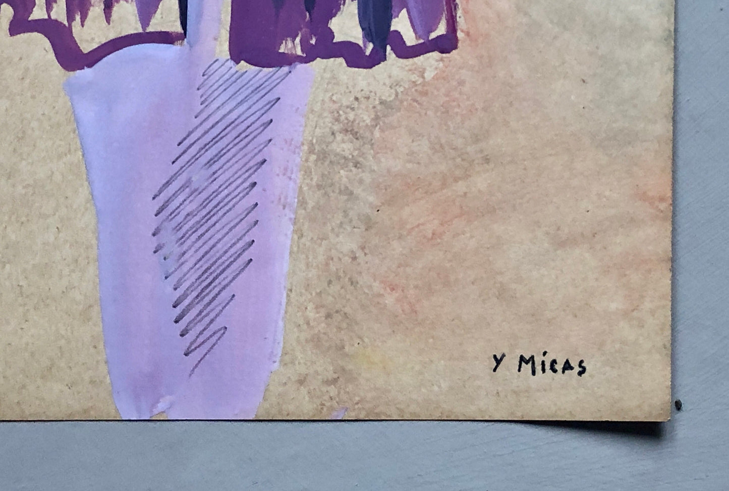 An Original Fashion Sketch, or Croquis, by Parisian Designer Yvette Micas. Hand Drawn and Painted. 1940’s. Signed. Size: 27.5 X 18 cms.