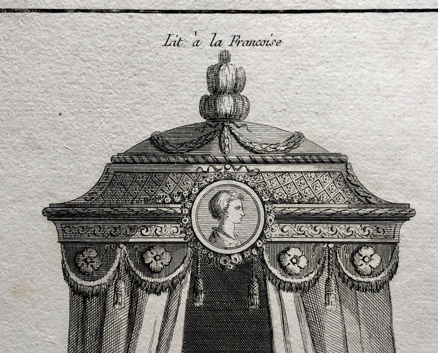 Lit à la Francoise. An Original Copper Etching From Livre de Meubles by Juste-Francois Boucher. Date: 1780. 46 x 30.6 cms.