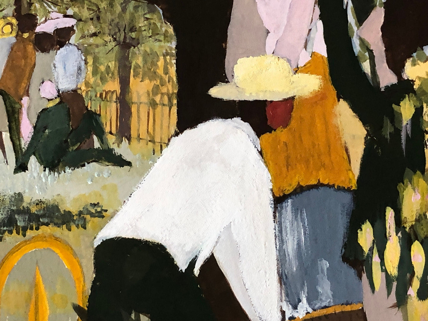 An Original Artwork Entitled The Apple Gatherers. An Examination Piece. Paint and Ink. Unsigned. Possibly 1960’s Size: 32.5 x 31.5 cms.